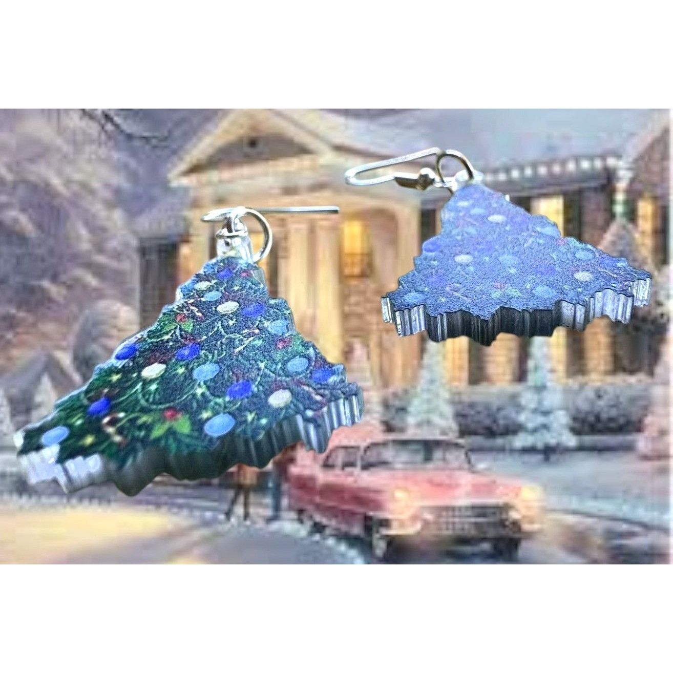 Handmade Blue Christmas Tree Earrings New Ornaments Graceland Elvis M Size ONE SIZE - 8 Thumbnail