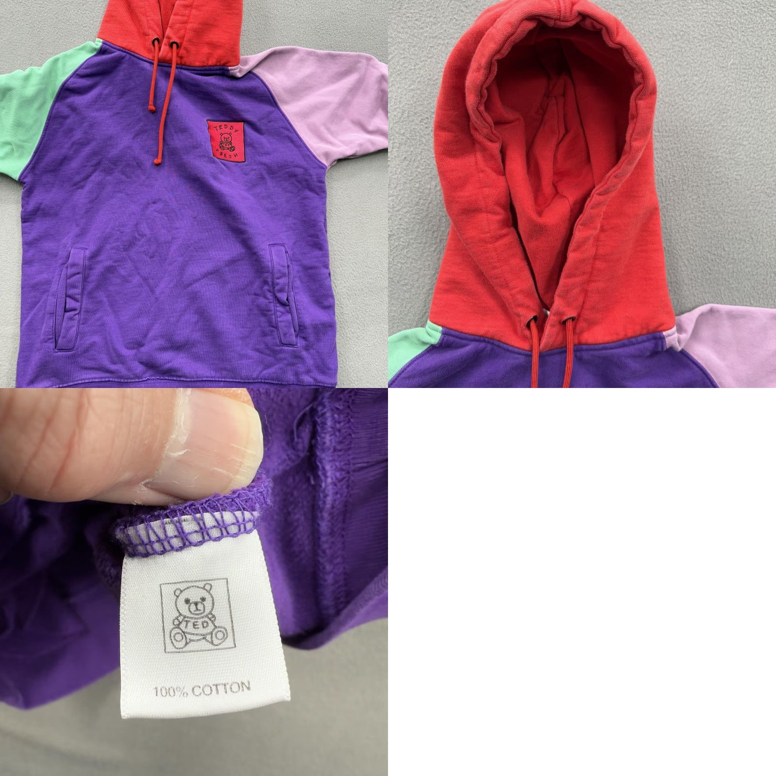 Teddy Fresh Teddy Fresh Hoodie Mens S Colorblock Pullover Geometric Cotton Purple Red Mint Green Lavender Hooded Pocket Geometric Size US S / EU 44-46 / 1 - 8 Thumbnail
