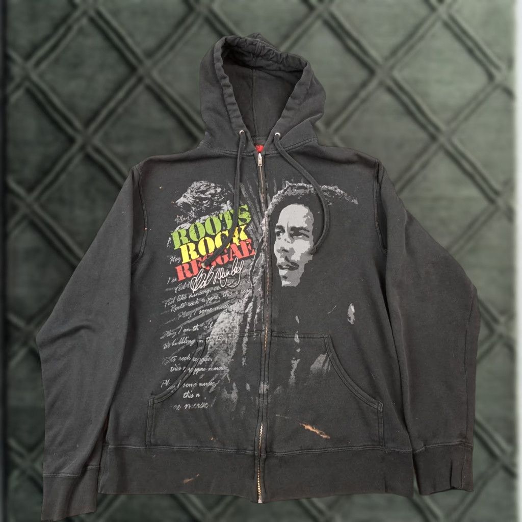 Vintage VINTAGE Bob Marley Roots Rock Reggae Hoodie Mens M Black Full Zip Graphic Zion Size US M / EU 48-50 / 2 - 1 Thumbnail