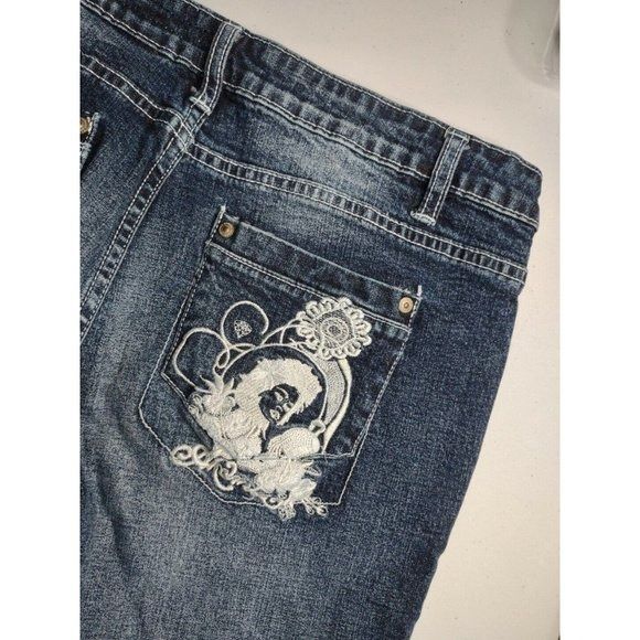 Other Akademiks Womens Cropped Stretch Blue Jeans Akdmks Waist 33 Size 33" - 2 Thumbnail