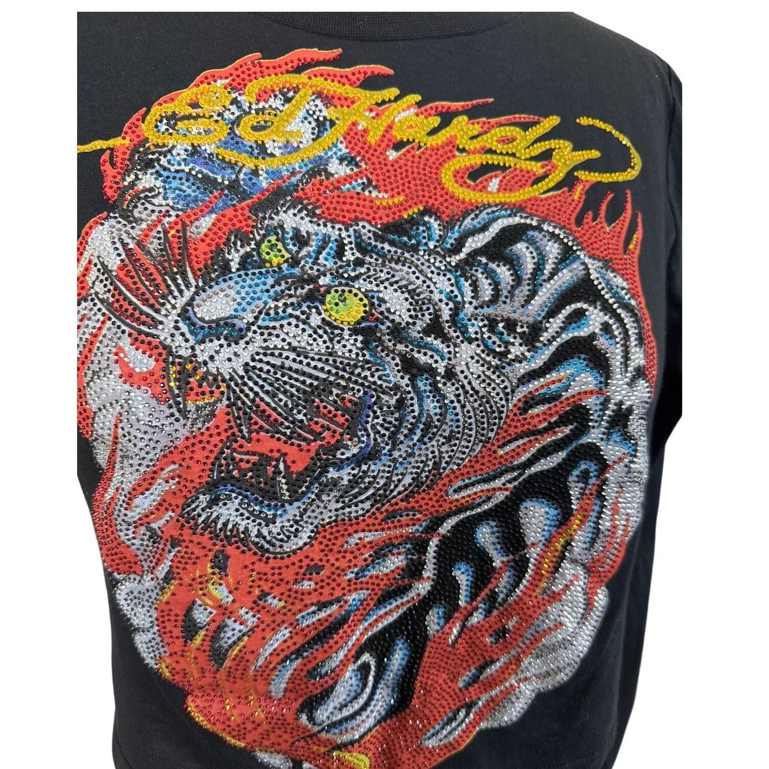 Ed Hardy Ed Hardy Rhinestone Embellished Lion Cropped T-shirt Size L / US 10 / IT 46 - 2 Thumbnail