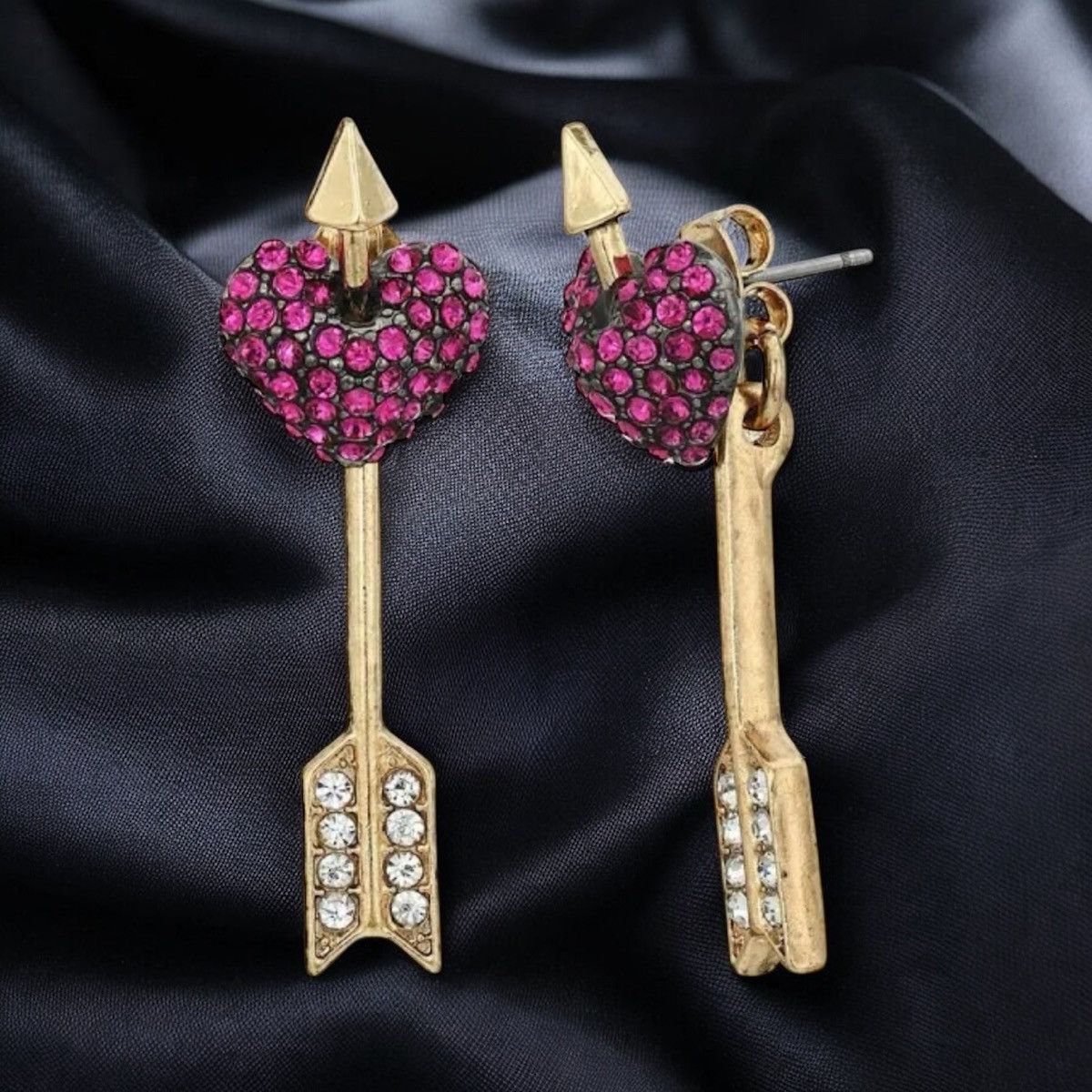 Betsey Johnson Betsey Johnson pave heart and arrow ear jacket earrings Size ONE SIZE - 1 Thumbnail