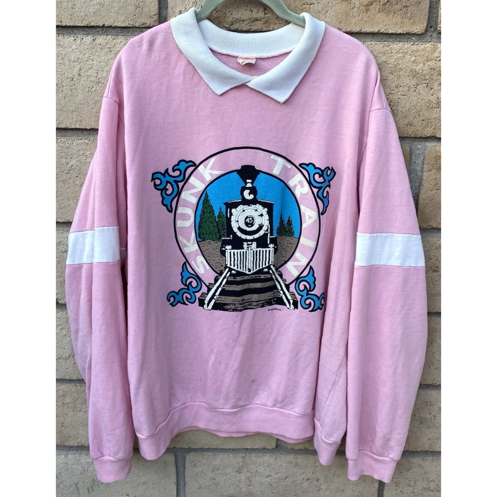 Pinko VINTAGE Western Shirt Line Pink Graphic Sweatshirt XL Men 80s 1980s Licensed Worn Size US XL / EU 56 / 4 - 6 Thumbnail