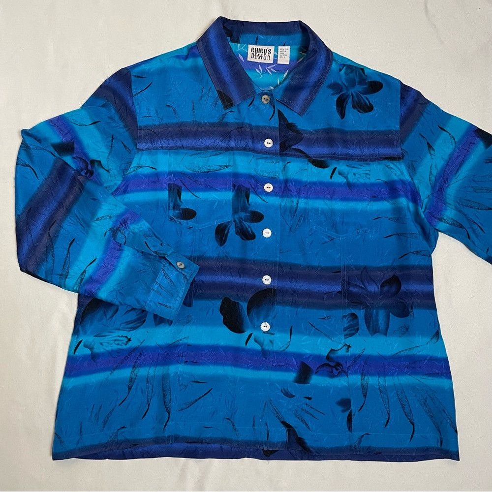 Chicos Chico's Silk Blue Long Sleeve Shirt Size 3 US XL Size XL / US 12-14 / IT 48-50 - 5 Thumbnail