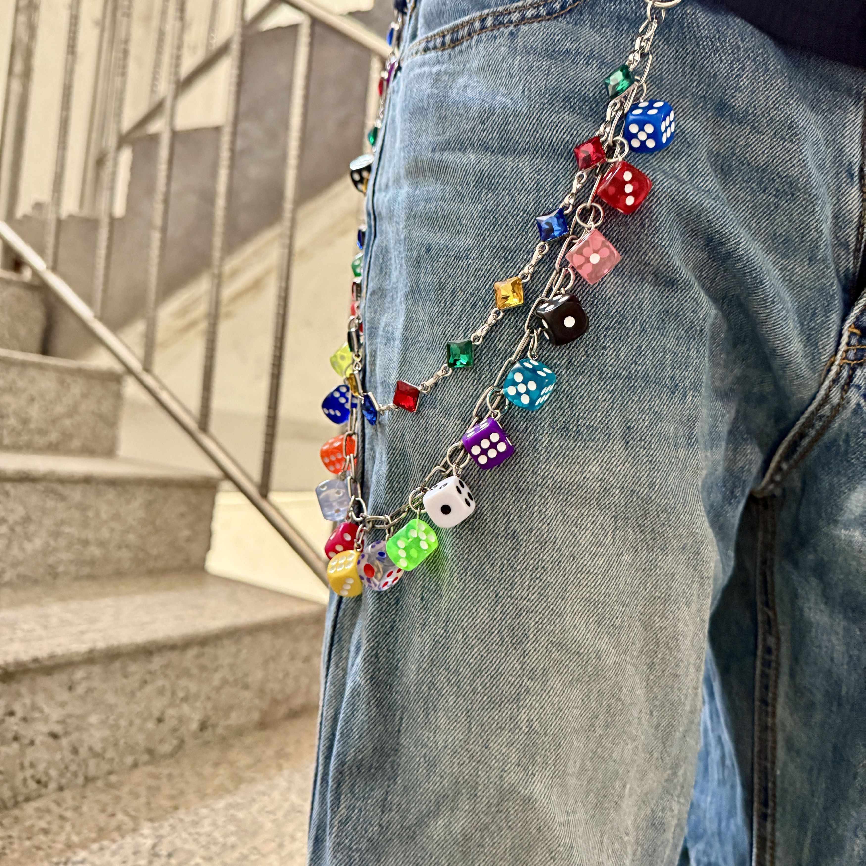 Jewelry Punk Double-Layer Dice Pants Chain in Silver, Men's