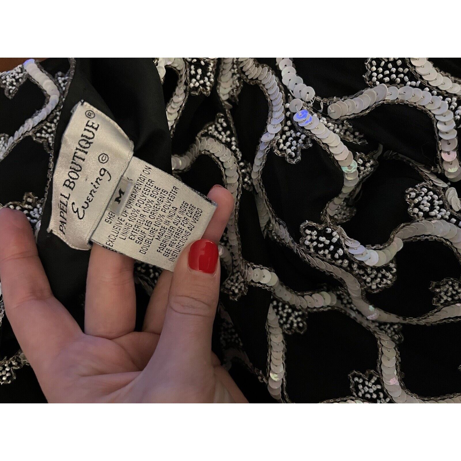 Adrianna Papell Papell Boutique Evening Silk Sequin Beaded Black Jacket Size M / US 6-8 / IT 42-44 - 3 Thumbnail