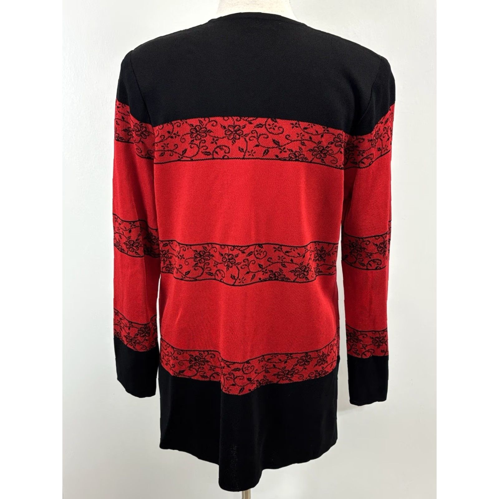 Vintage Exclusively Misook Cardigan Sweatshirt Women’s XL Red Black Floral Open Front Knit Sweater Size XL / US 12-14 / IT 48-50 - 3 Thumbnail