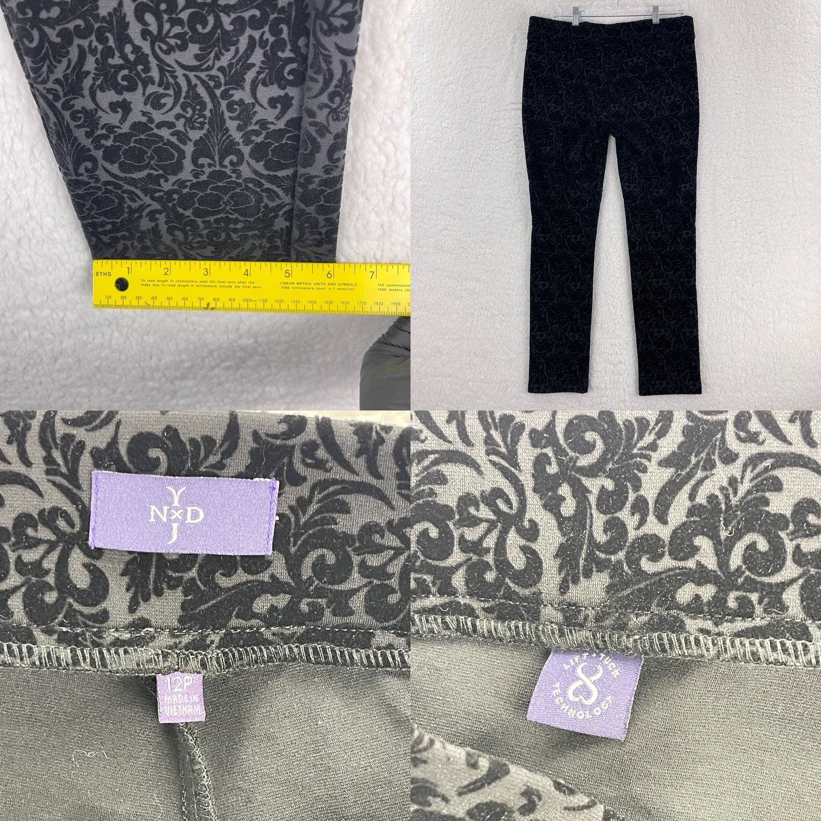 NYDJ NYDJ Petites Black Primrose Flocking Skinny Pants 12P Women Pull On Slim Leg City Hippie Hipster Preppy 90s? Size 34" / US 12 / IT 48 - 8 Thumbnail