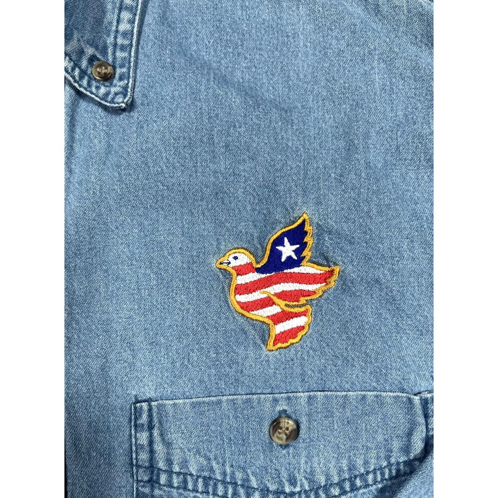 Paradise Paradise Point Shirt Mens Medium Blue Denim USA Flag Patriotic Embroidered Eagle Size US M / EU 48-50 / 2 - 6 Thumbnail