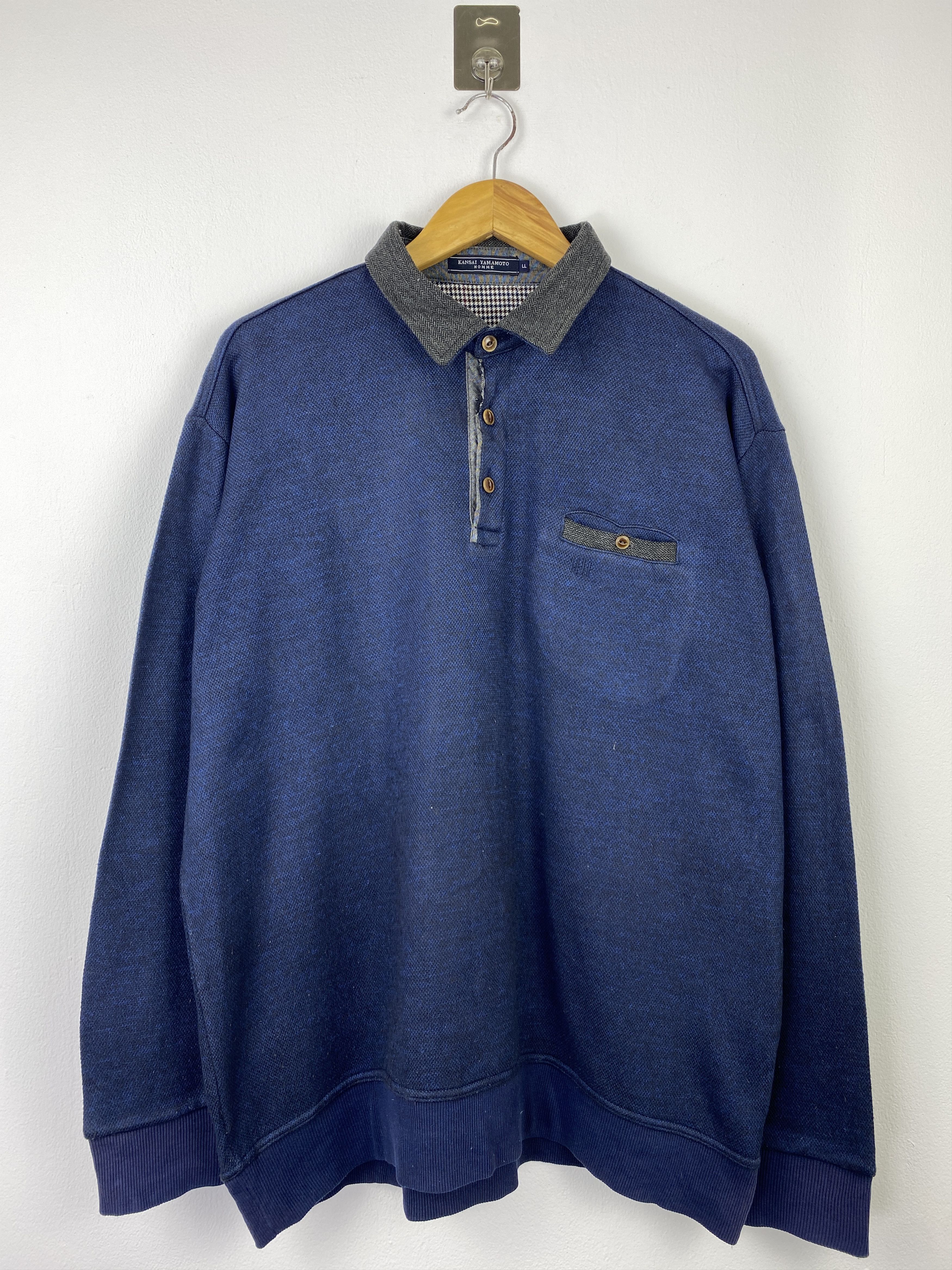 Kansai Yamamoto Vintage Kansai Yamamoto Homme Blue Polo Sweatshirt BP0050 Size US XL / EU 56 / 4 - 1 Thumbnail