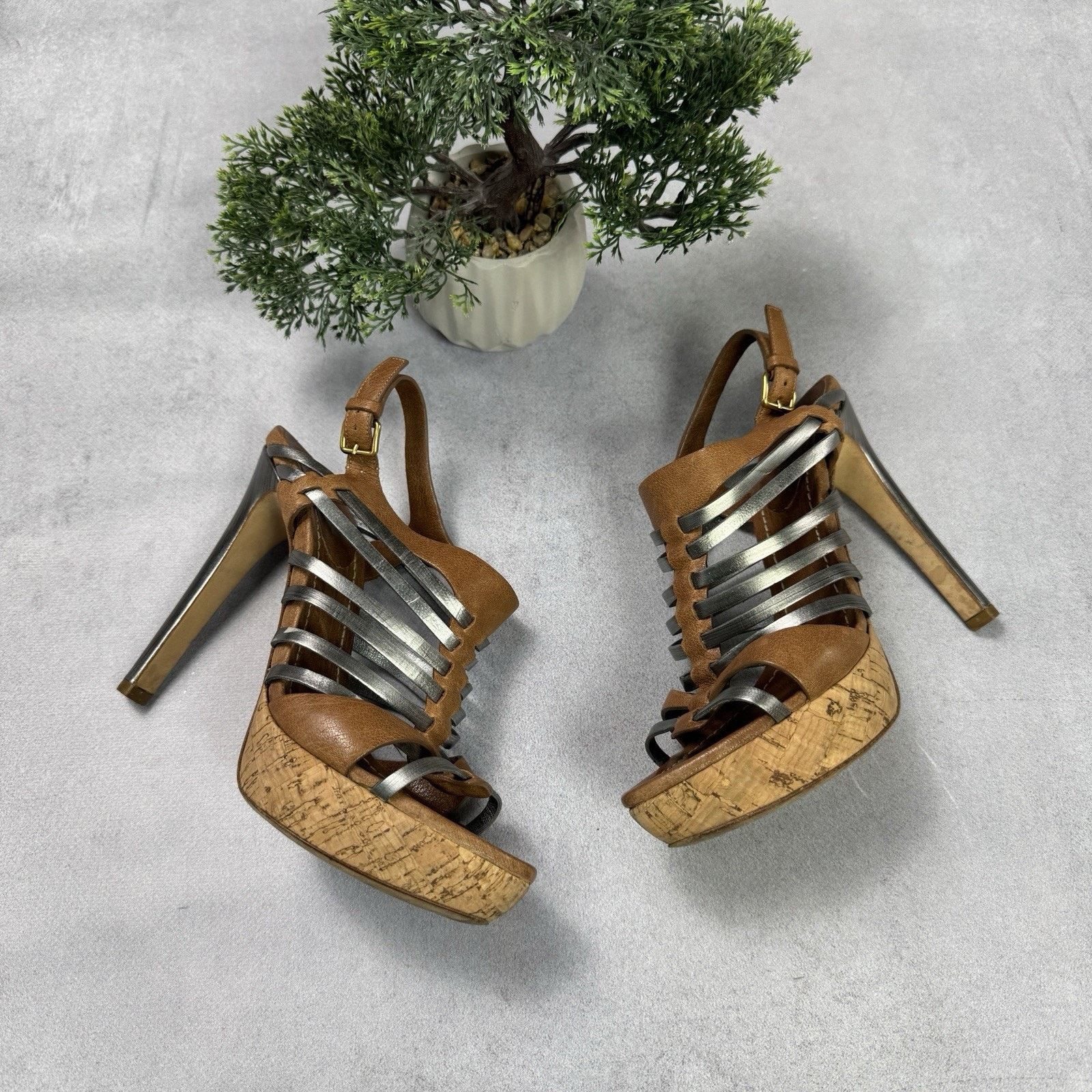 Miu Miu Miu Miu Platform Strappy Brown/ Silver Heels Sandals Size US 8.5 / IT 38.5 - 2 Thumbnail