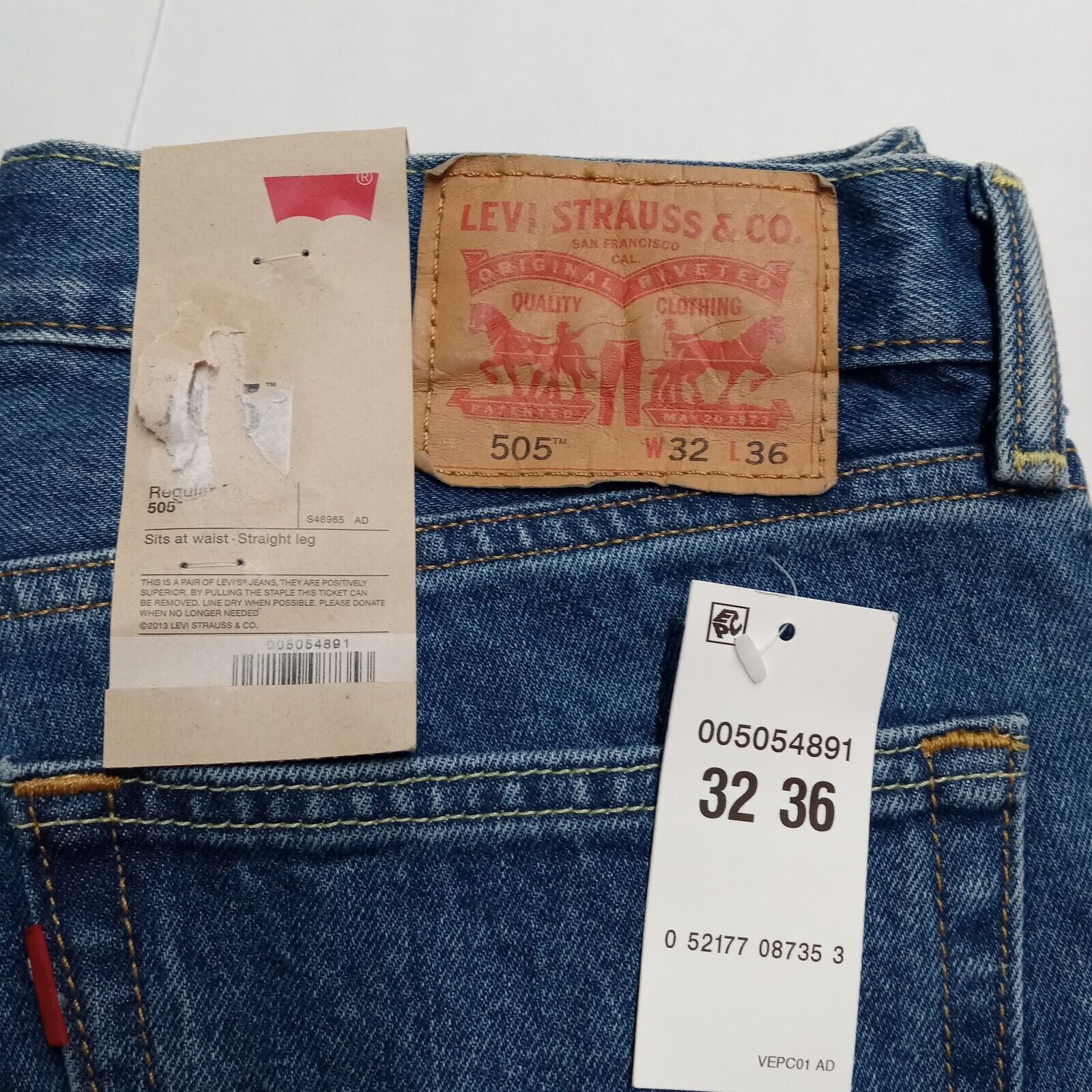 Levi's Levi's 505 Jeans Men's 32x36 Regular Fit Straight Leg Blue Size US 32 / EU 48 - 2 Thumbnail