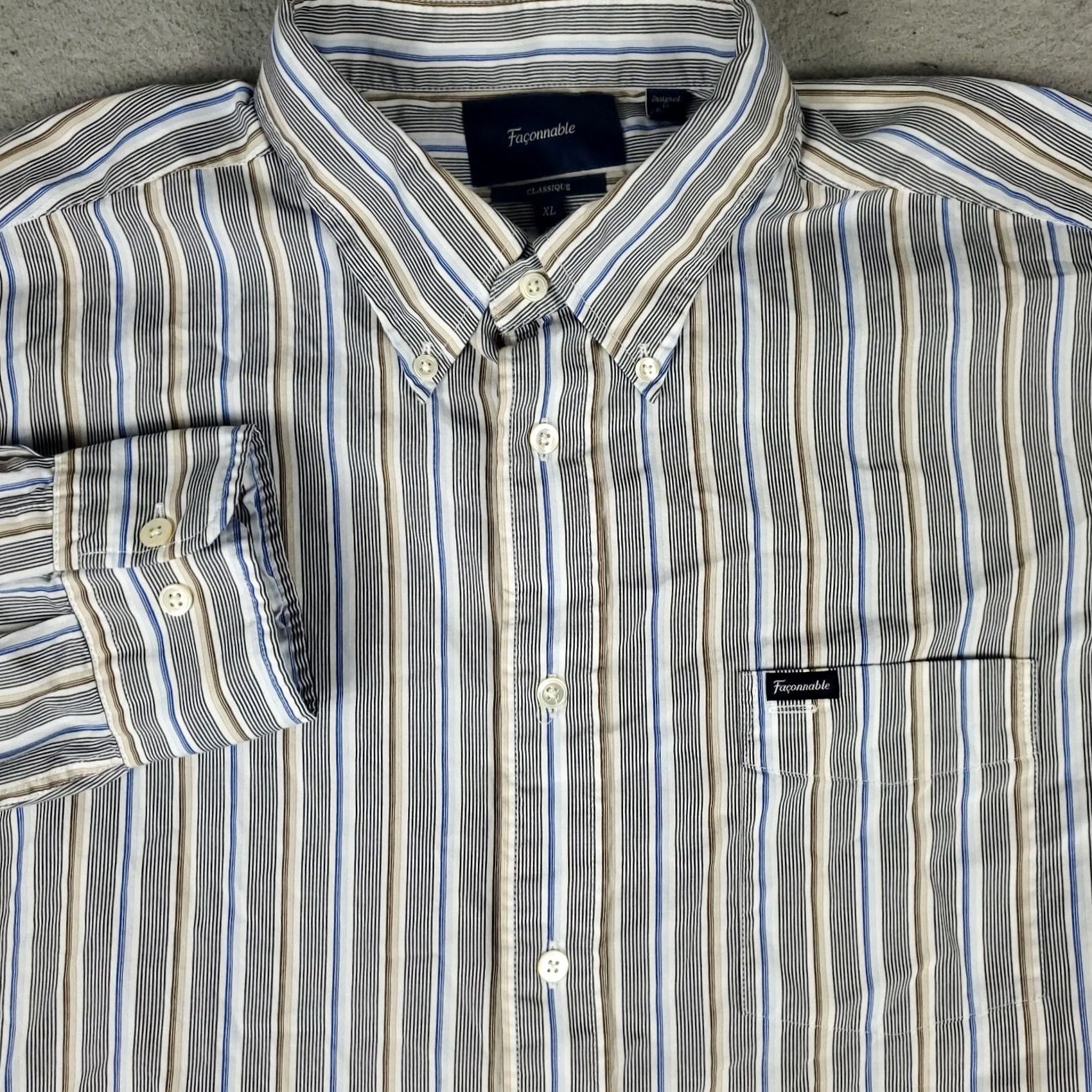 Faconnable Faconnable Shirt Mens XL Blue Striped Casual Button Up Long Sleeve Size US XL / EU 56 / 4 - 2 Thumbnail