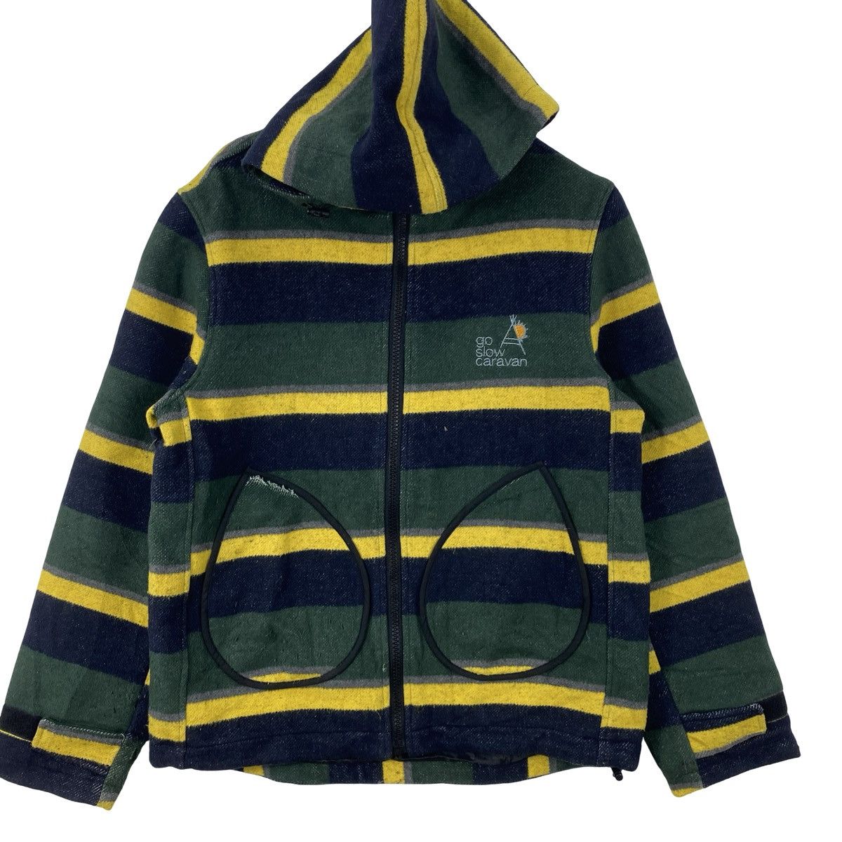 Vintage Vintage GO SLOW CARAWAN Border Stripe Hooded Jacket Fleece Size US L / EU 52-54 / 3 - 4 Thumbnail