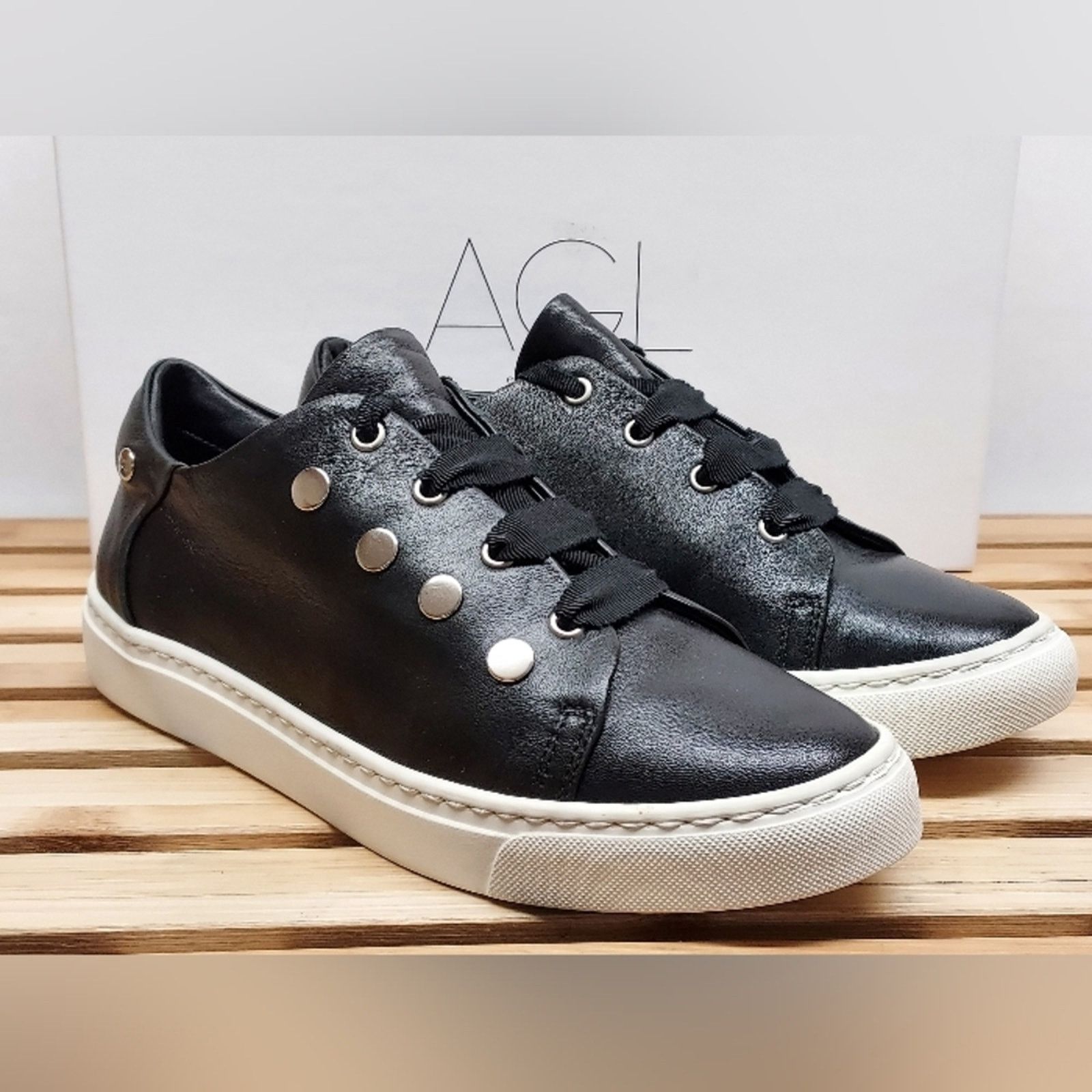 AGL AGL Womens Black Leather Sneaker Shoes Size 36.5 (5.5) Size US 5.5 / IT 35.5 - 1 Thumbnail