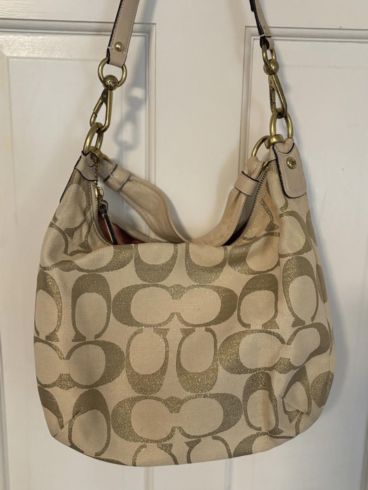Coach COACH Kristin Lurex Champagne Woven Hobo Shoulder Bag Purse Size ONE SIZE - 6 Thumbnail