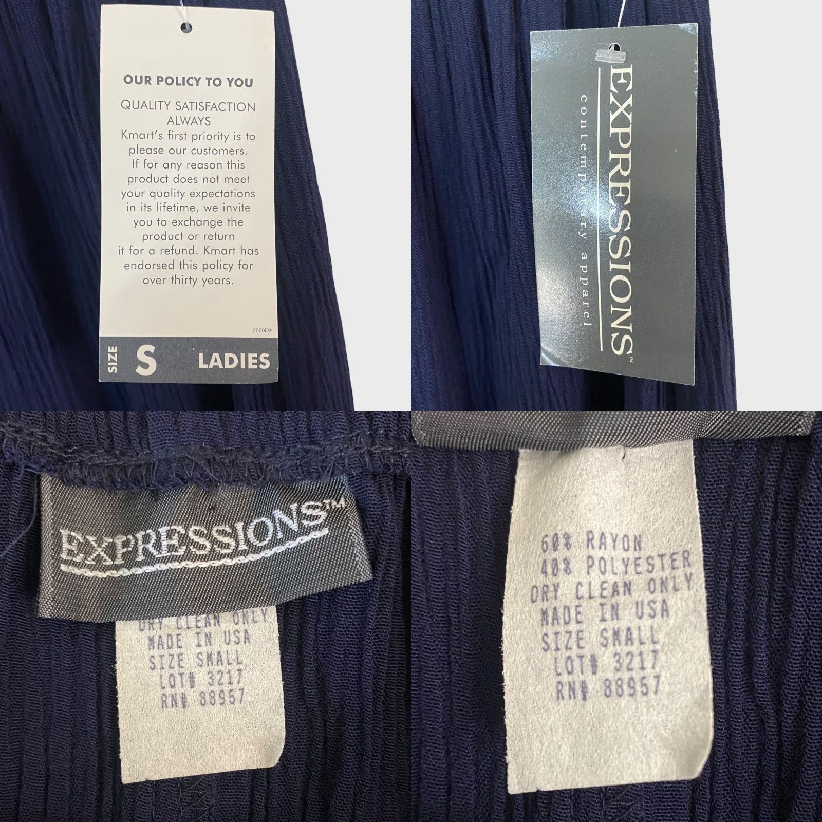 Vintage VINTAGE Expressions Pants Wide-Leg Blue Womens Small New USA Crinkled Crepe Pull On Size 28" / US 6 / IT 42 - 8 Thumbnail