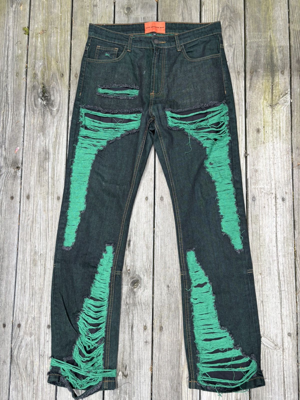 Ev Bravado × Who Decides War Who Decides War “Green Monster” Distressed Denim Size US 32 / EU 48 - 1 Thumbnail