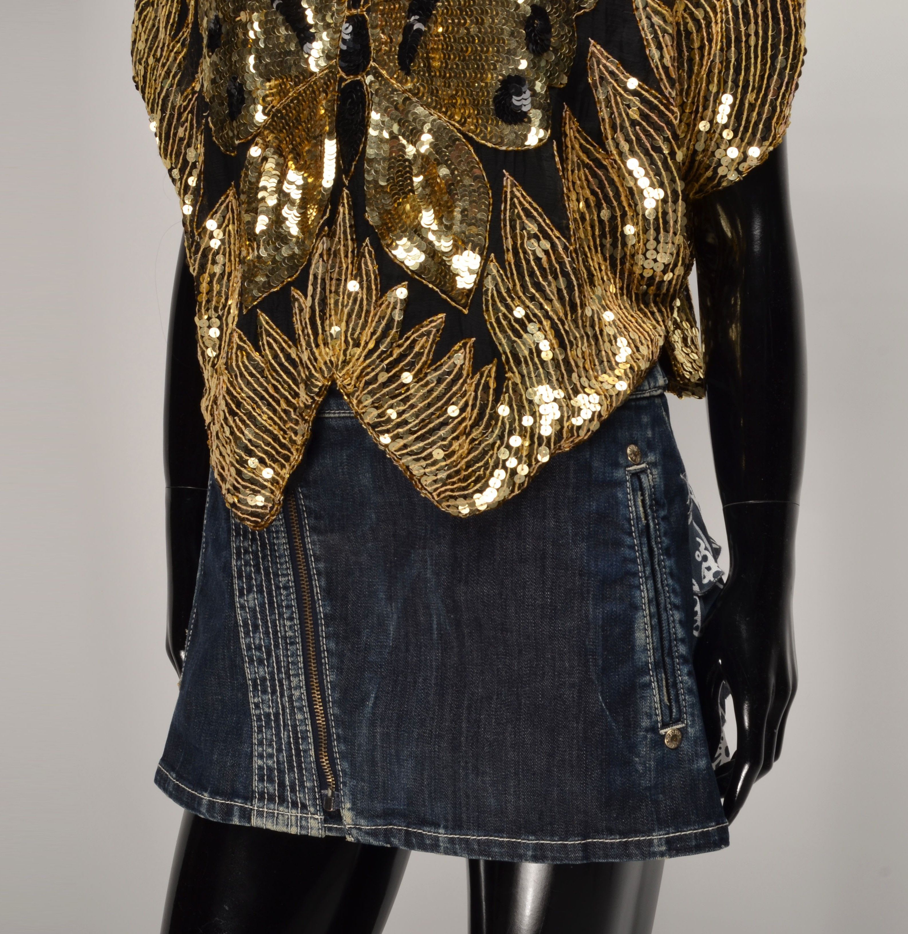 Other Vintage Y2K Fairy Butterfly Sequin Beaded Silk Blouse Top Size ONE SIZE - 3 Thumbnail