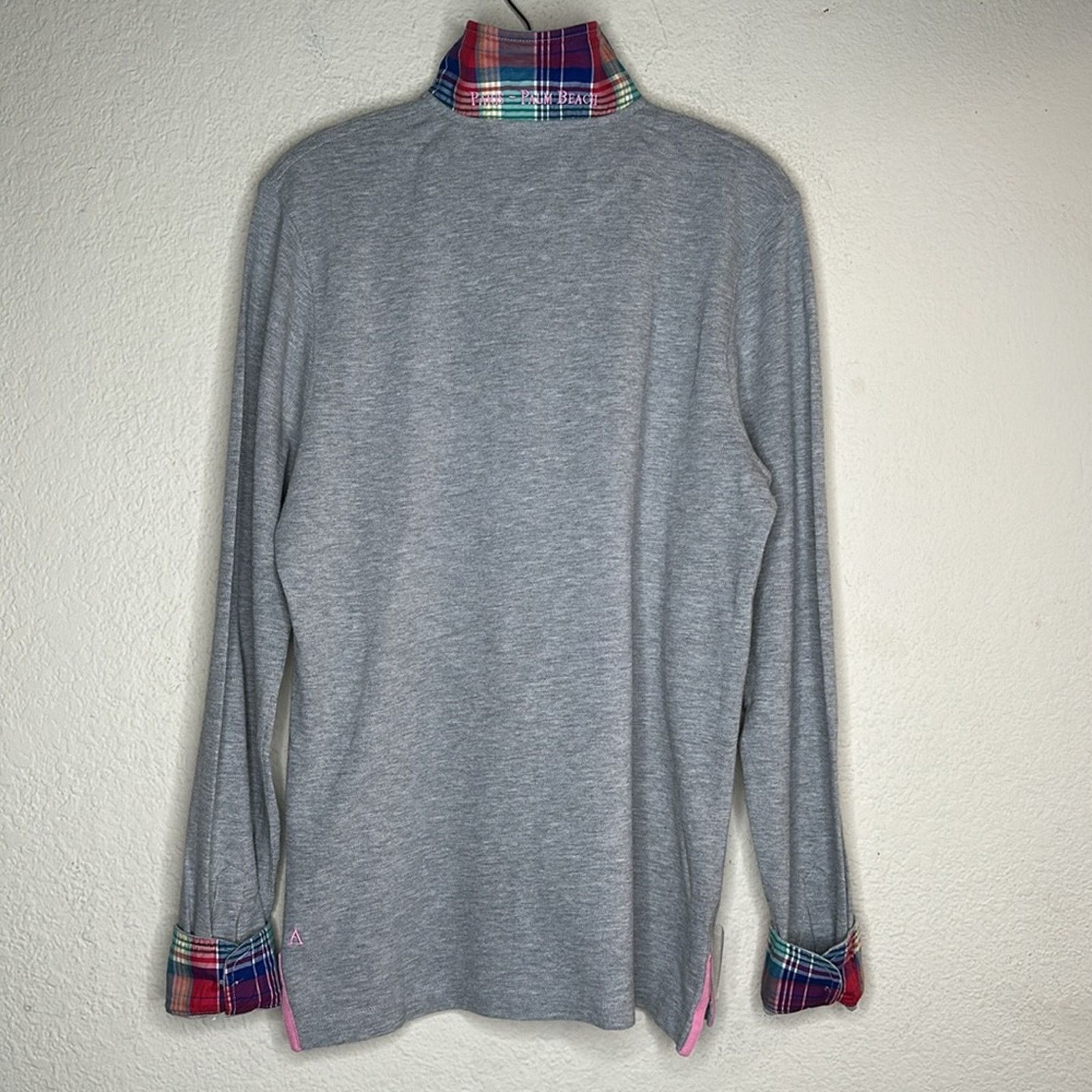 Other VICOMTE A. Grey Pink Plaid Contrast Long Sleeve Polo MED Size US M / EU 48-50 / 2 - 7 Thumbnail
