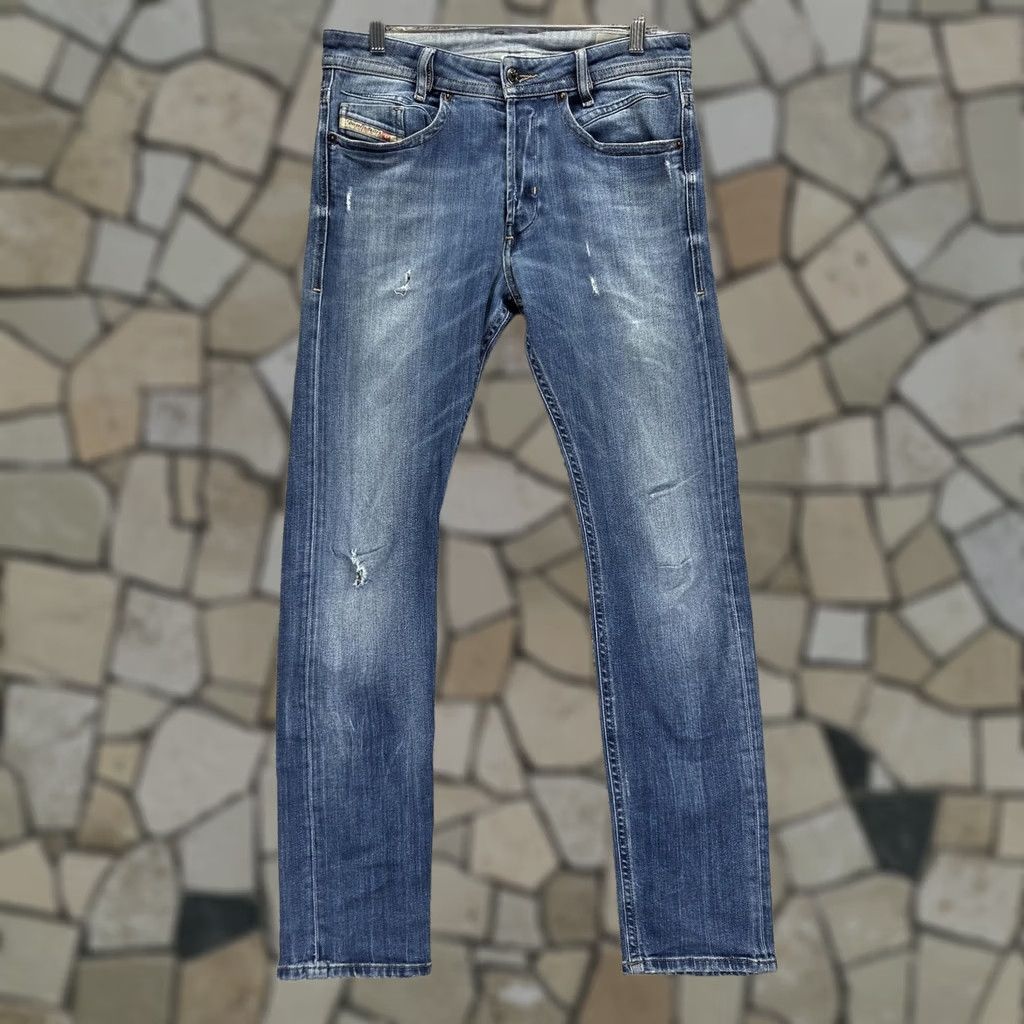Diesel Jeans Mens 30x32 Blue Akee Regular Slim Tapered Button Fly Stretch 084gg, Men's