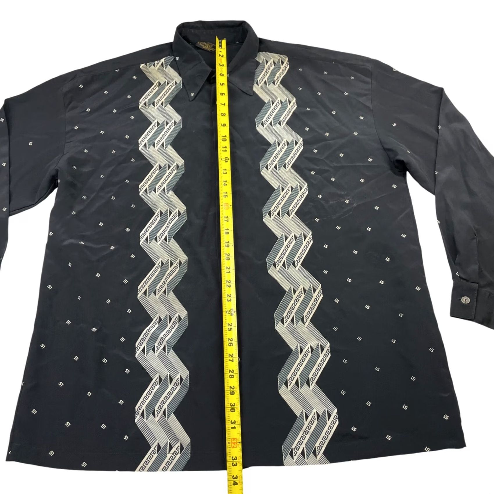Vintage VINTAGE Monzini Shirt Geometric Baroque Black 2XL Long Sleeve Button-Up USA Mens Size US XXL / EU 58 / 5 - 5 Thumbnail