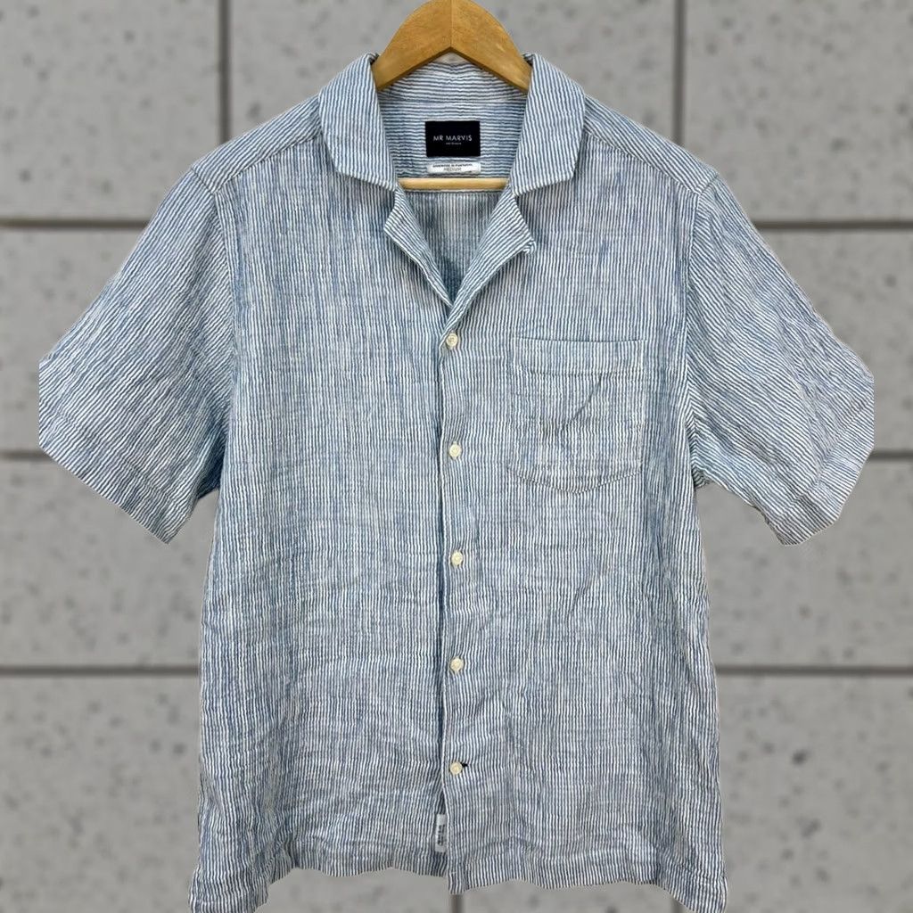 Vintage Mr. Marvis The Summer Shirt Men's Size M Button-Up Short Sleeve Portugal White Blue Size US M / EU 48-50 / 2 - 1 Thumbnail