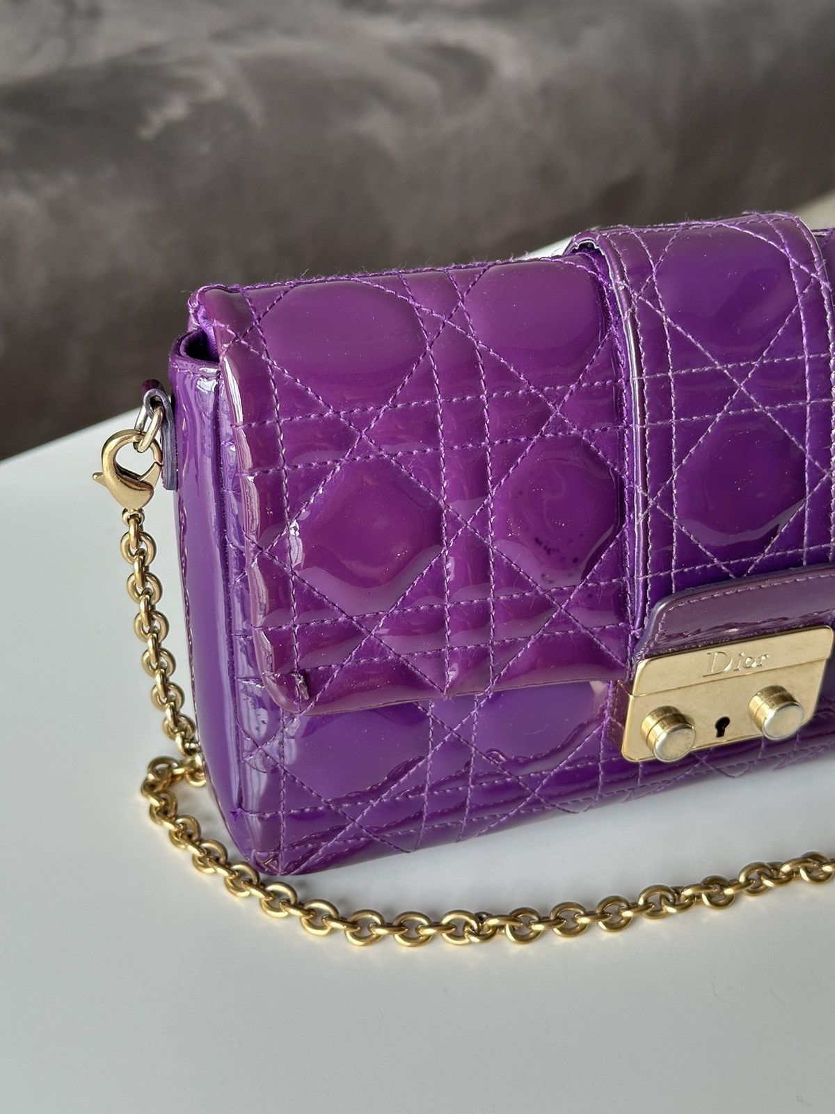 Christian Dior Monsieur × Dior × Vintage Dior Cannage Miss Dior Purple Quilted Patent Promenade Pouch Size ONE SIZE - 5 Thumbnail