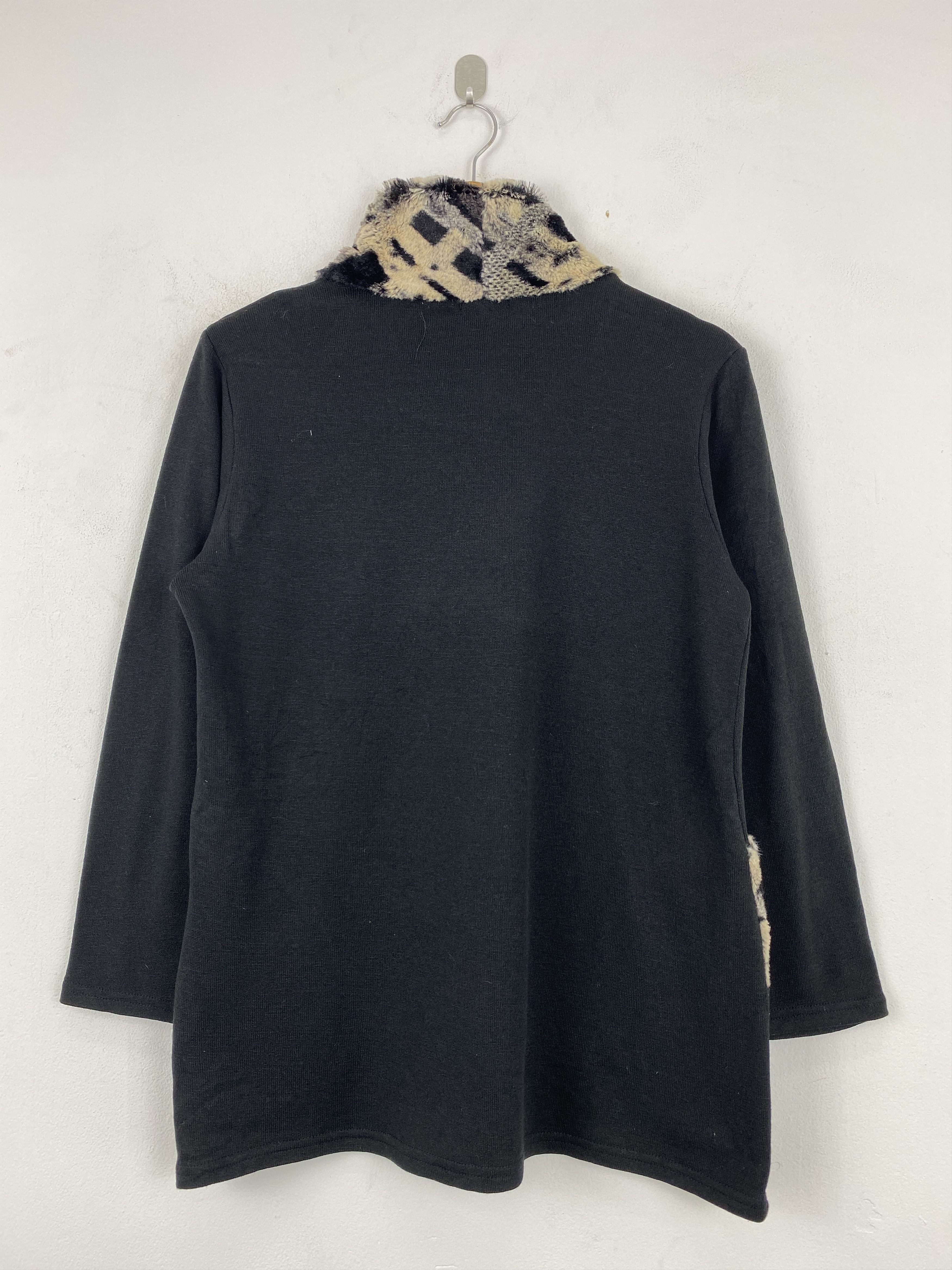 Japanese Brand Black Tunic Top with Faux Fur Cowl Neck and Leopard JA0177 Size US L / EU 52-54 / 3 - 2 Thumbnail