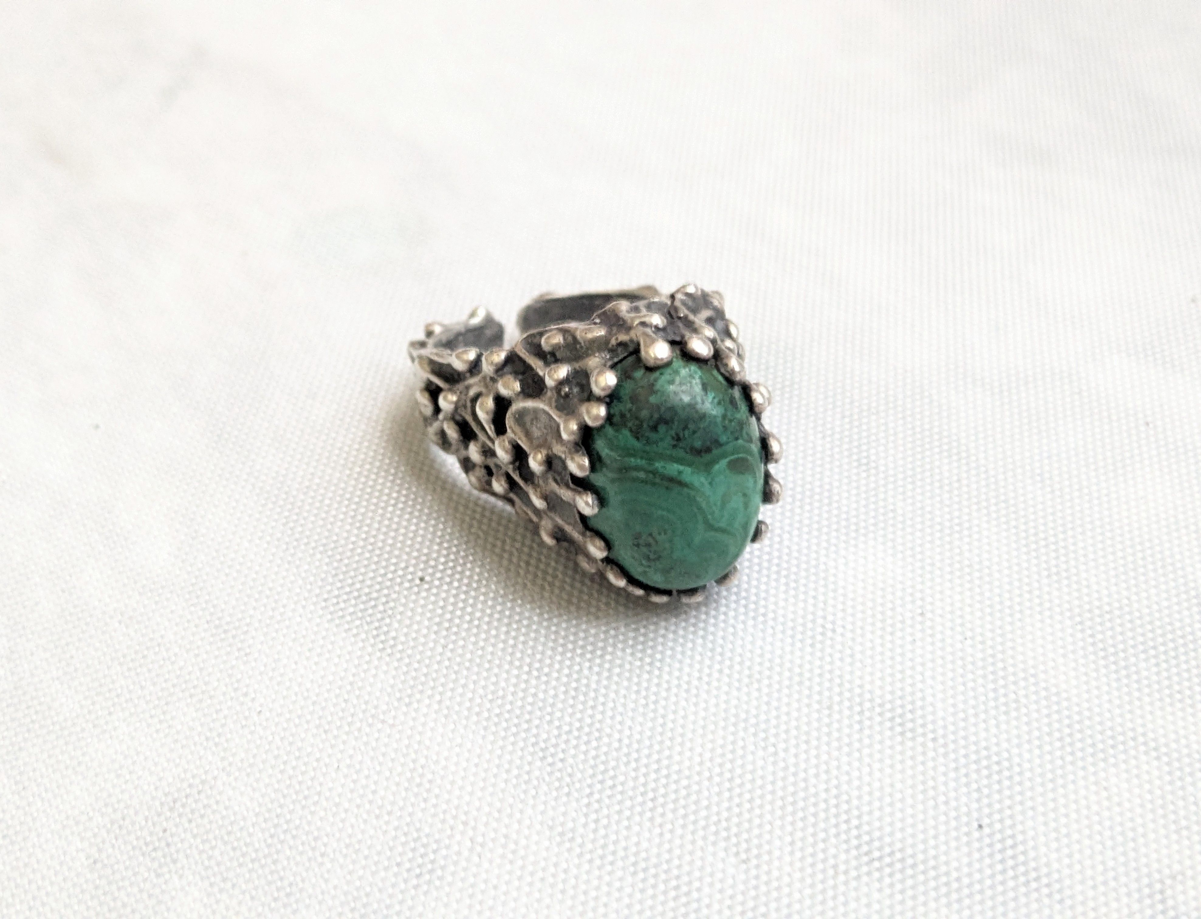 Jewelry Vintage Sterling Silver Ring Malachite 9 Brutalist Avant Size ONE SIZE - 1 Thumbnail