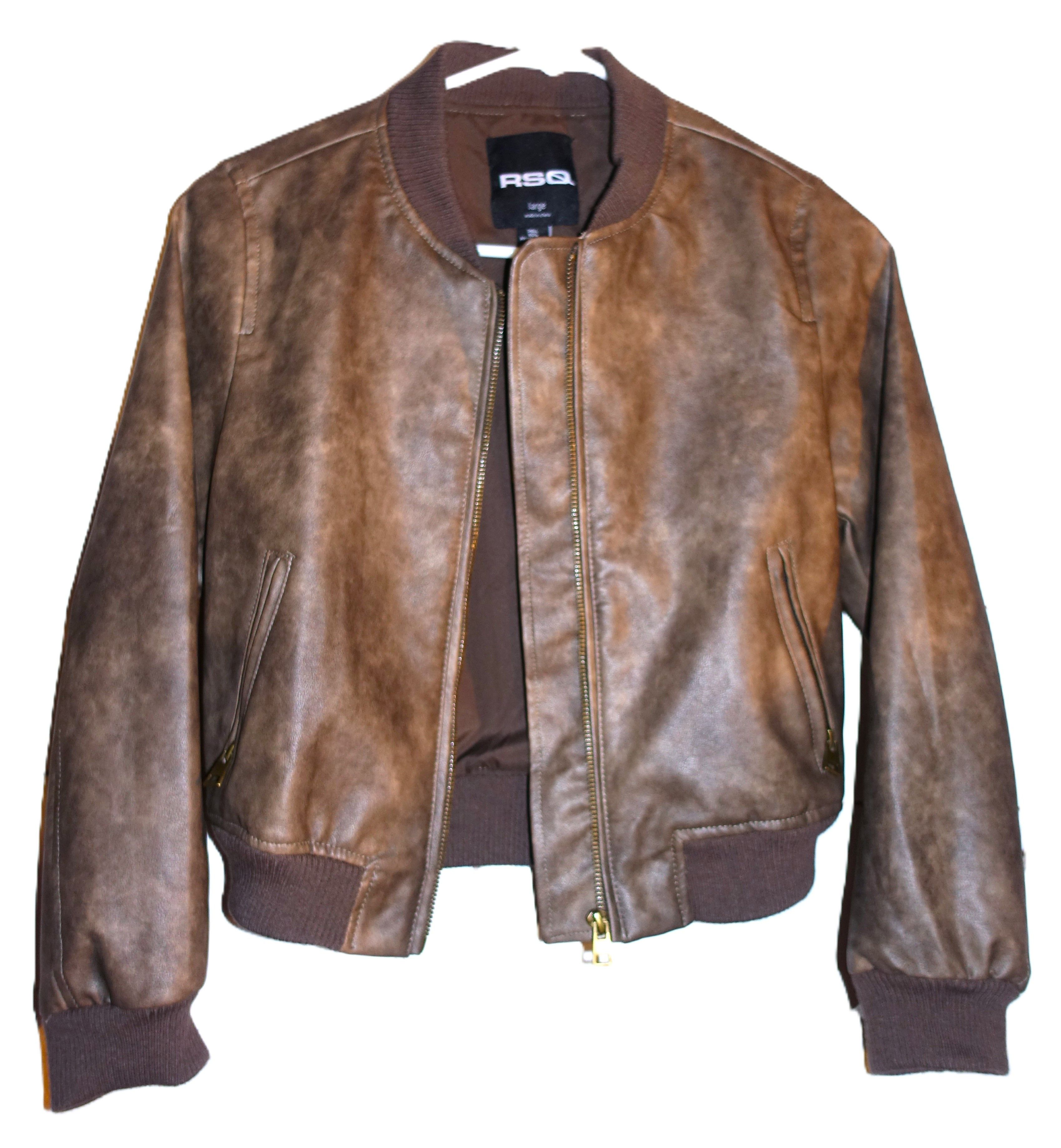 Rsq RSQ Faux Brown Leather Bomber Jacket L NWT Size L / US 10 / IT 46 - 6 Thumbnail