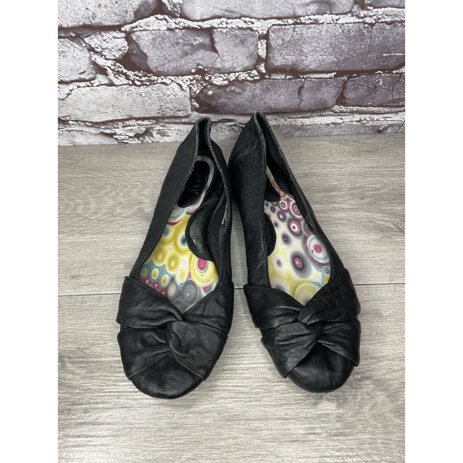 Born Born Lily W32114 Black Leather Vamp Accented Knot Ballet Fla Size US 8 / IT 38 - 13 Thumbnail