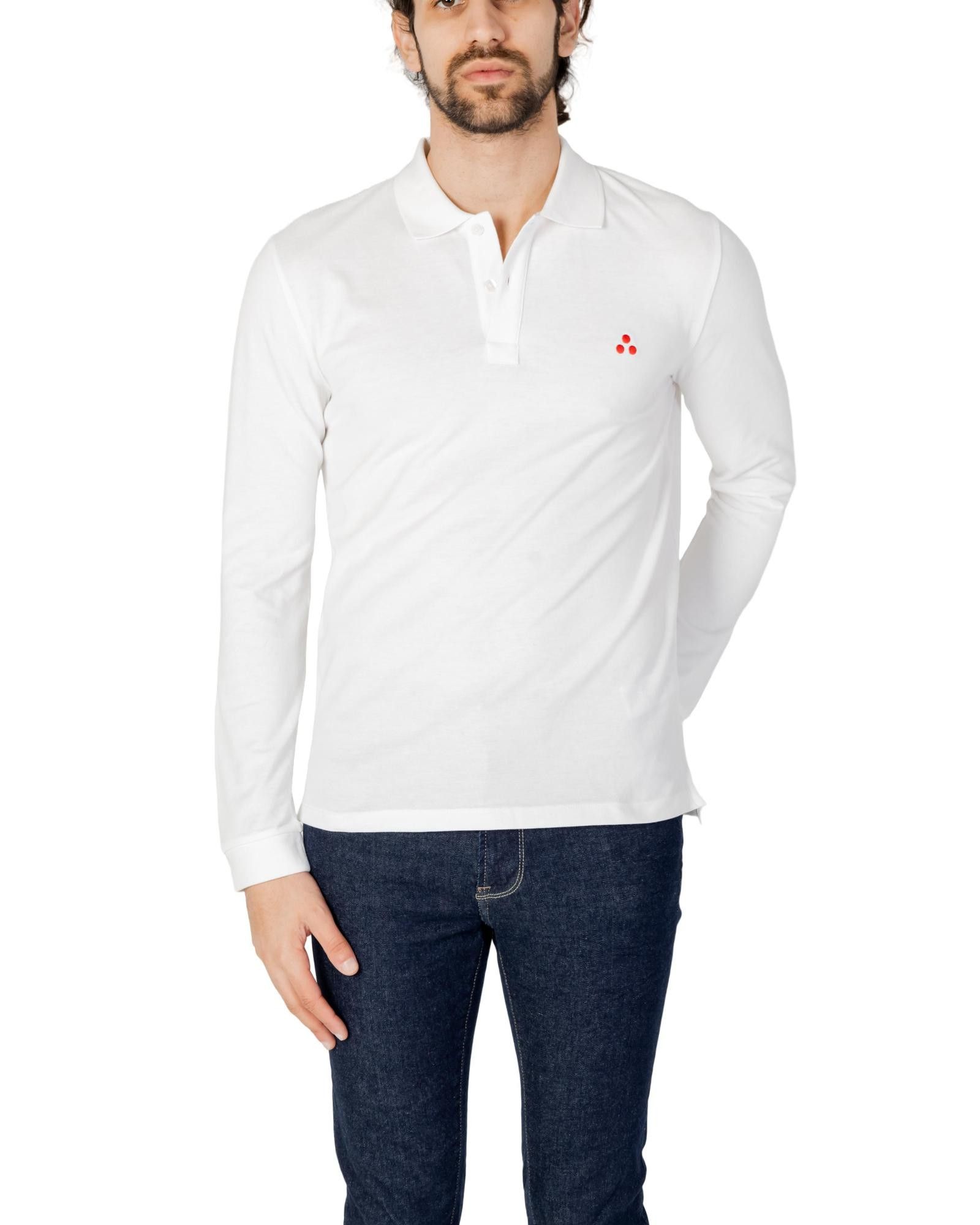 image of Peuterey Long Sleeve Classic Polo Shirt in White, Men's (Size Medium)