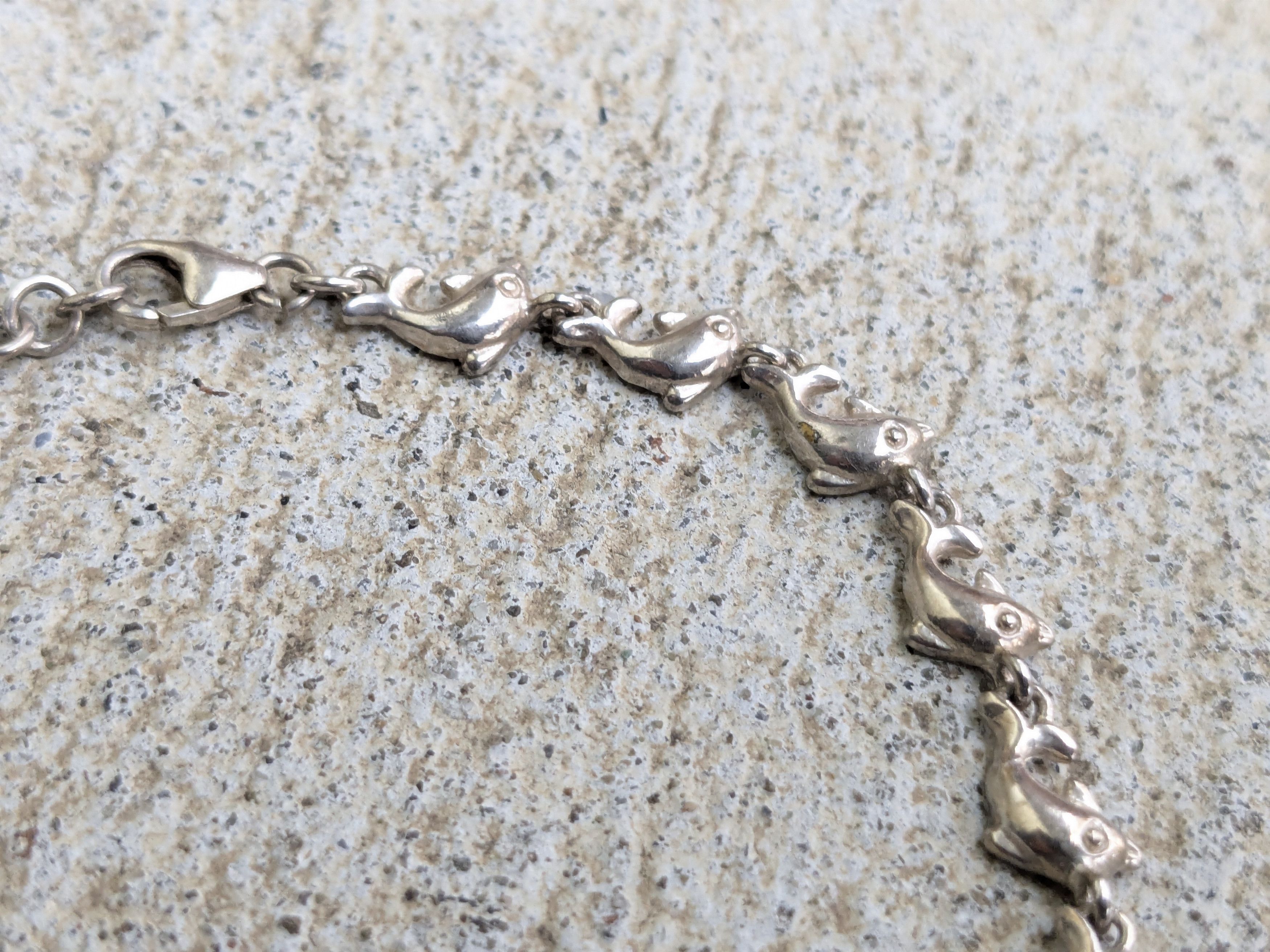Jewelry Vintage Sterling Silver Bracelet Dolphin Chain 7.25" Size ONE SIZE - 4 Thumbnail