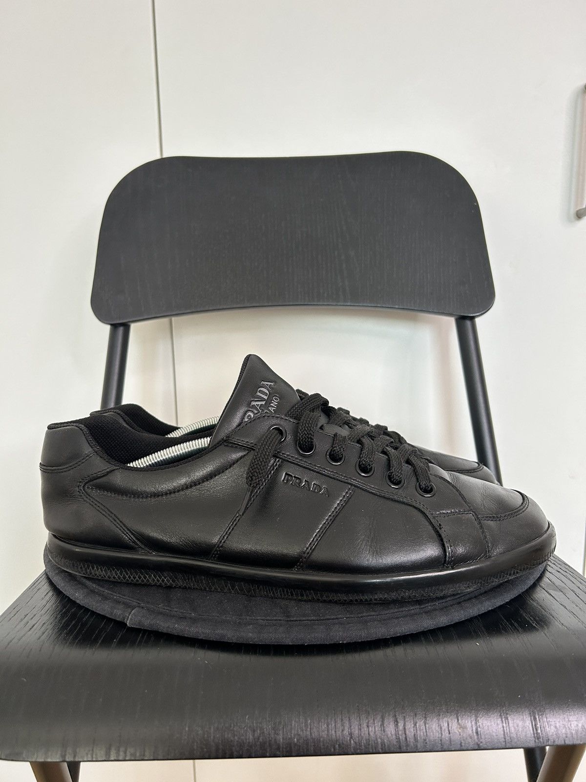 Prada Luxury Prada Trainers Shoes Black Leather Size US 11.5 / EU 44-45 - 4 Thumbnail