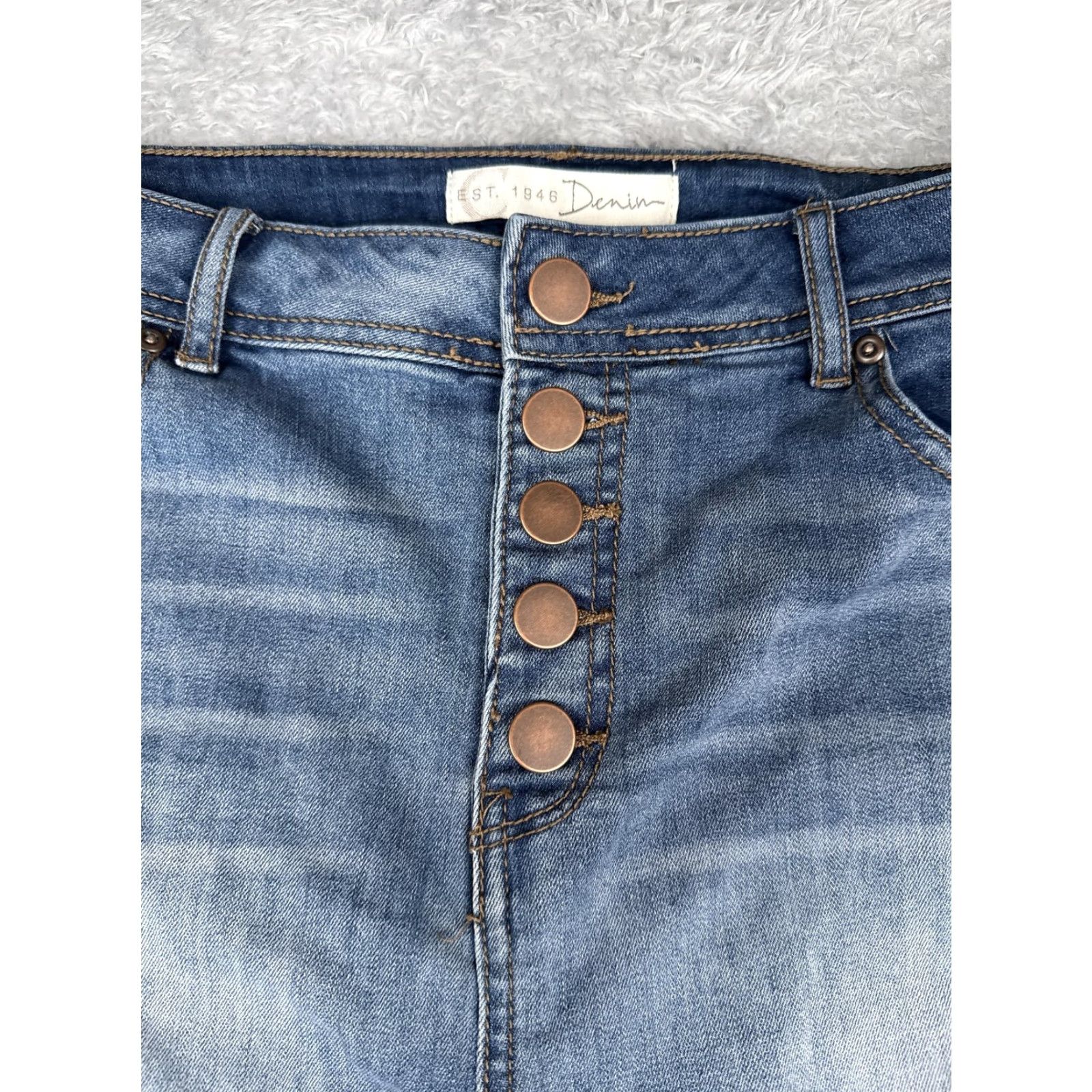 Denime C EST. 1946 Jeans Women 12 Blue Distressed Button Fly Stretch Straight Leg Denim Jeans Size 34" / US 12 / IT 48 - 5 Thumbnail