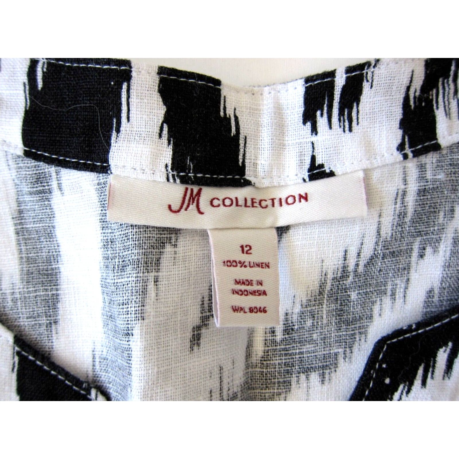 JM Collection JM Collection 100% Linen Black White Zebra Button Down 3/4 Sleeve Blouse 12 Women Shirt Blouse Zebra 12 Womens Size XL / US 12-14 / IT 48-50 - 4 Thumbnail