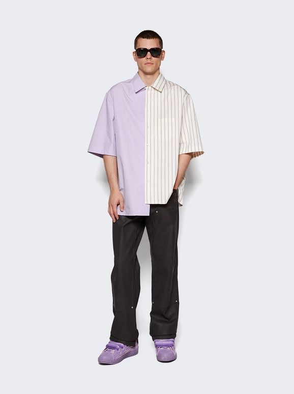 Lanvin o1s22i1n1024 Asymmetric Bowling Shirt in White & Purple Size US M / EU 48-50 / 2 - 2 Thumbnail