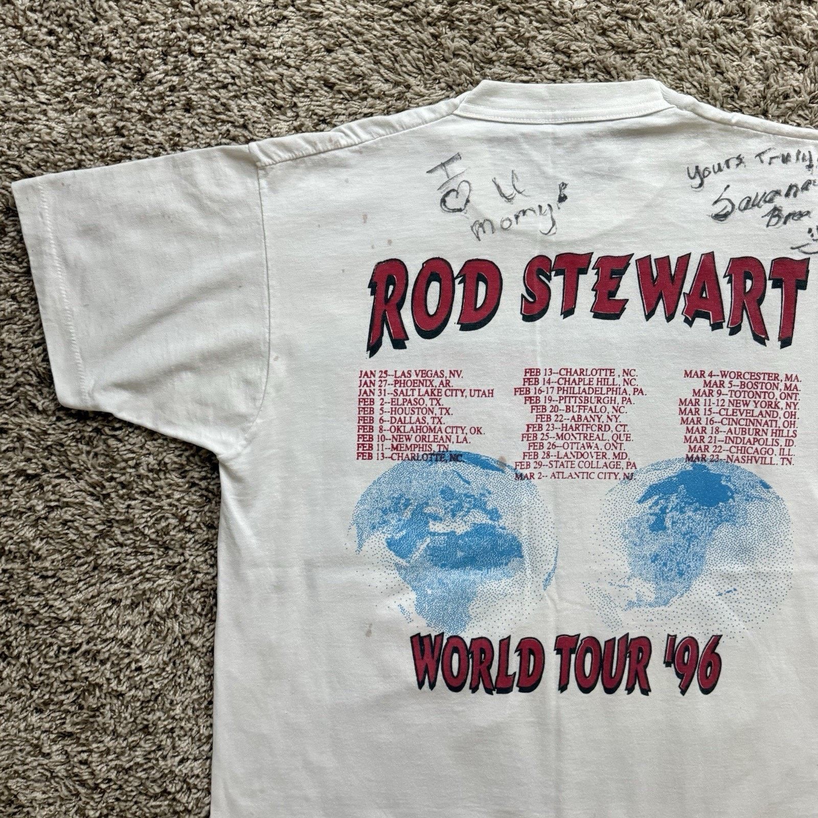 Vintage Vintage 1996 Rod Stewart World Tour White T-Shirt Distressed Size US L / EU 52-54 / 3 - 4 Thumbnail