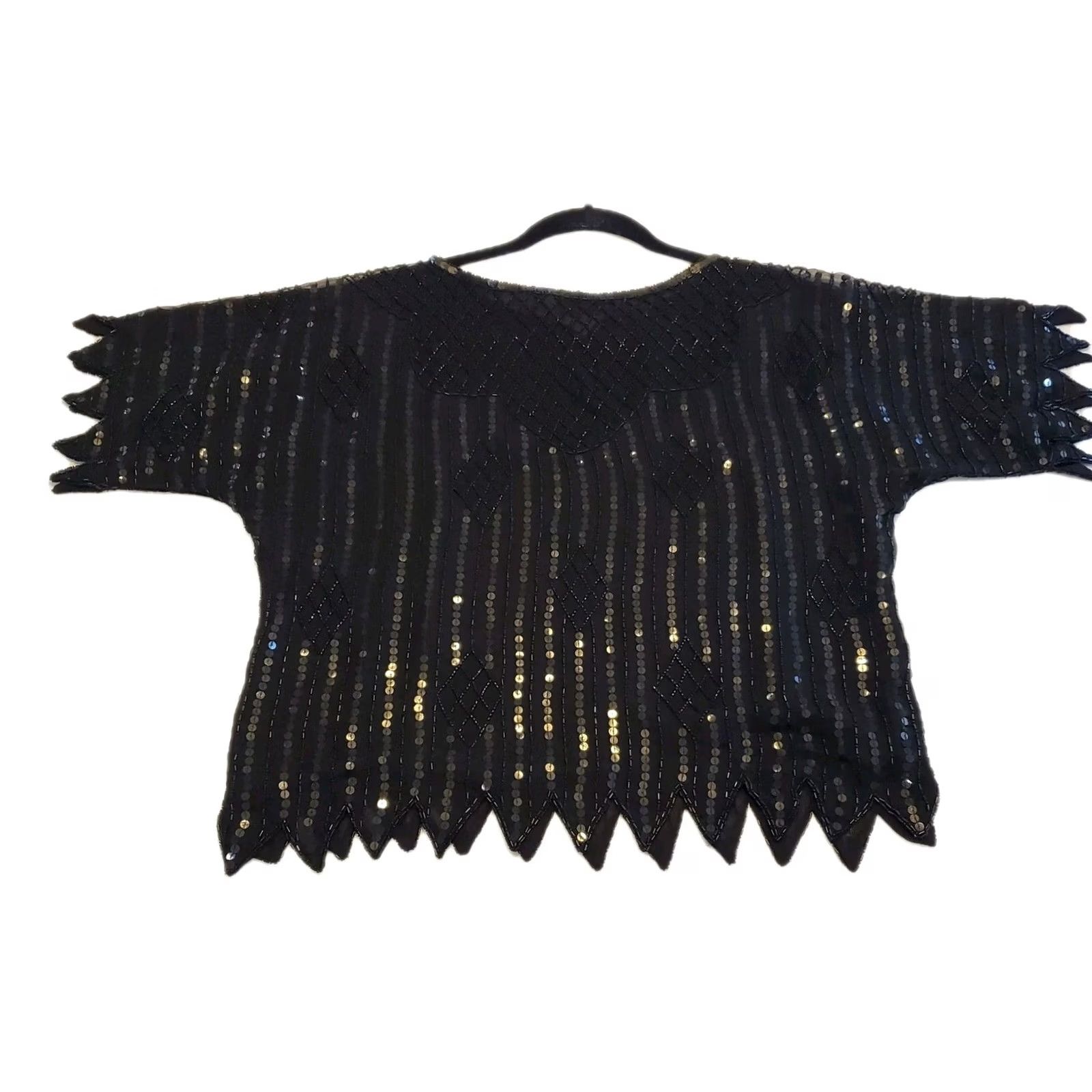 Vintage VINTAGE Ann Katrine Silk Hand Beaded Evening Top Blouse Black M 80s Size M / US 6-8 / IT 42-44 - 2 Thumbnail
