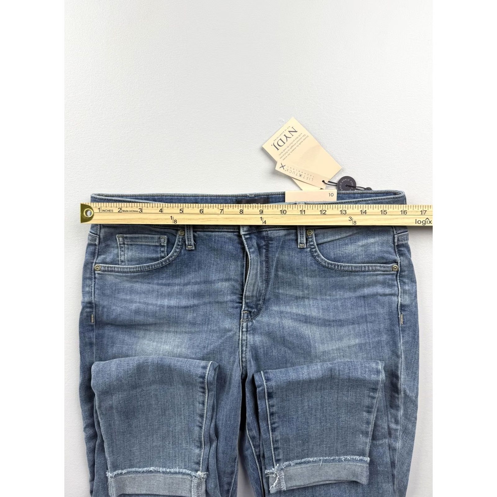 NYDJ NYDJ Jeans Skinny Ankle 10 Womens Blue Mid Rise Denim Fringe Hem Slim Pocket 5-Pocket Zipper Stretch Cotton Blend 27in Inseam Size 32" / US 10 / IT 46 - 7 Thumbnail