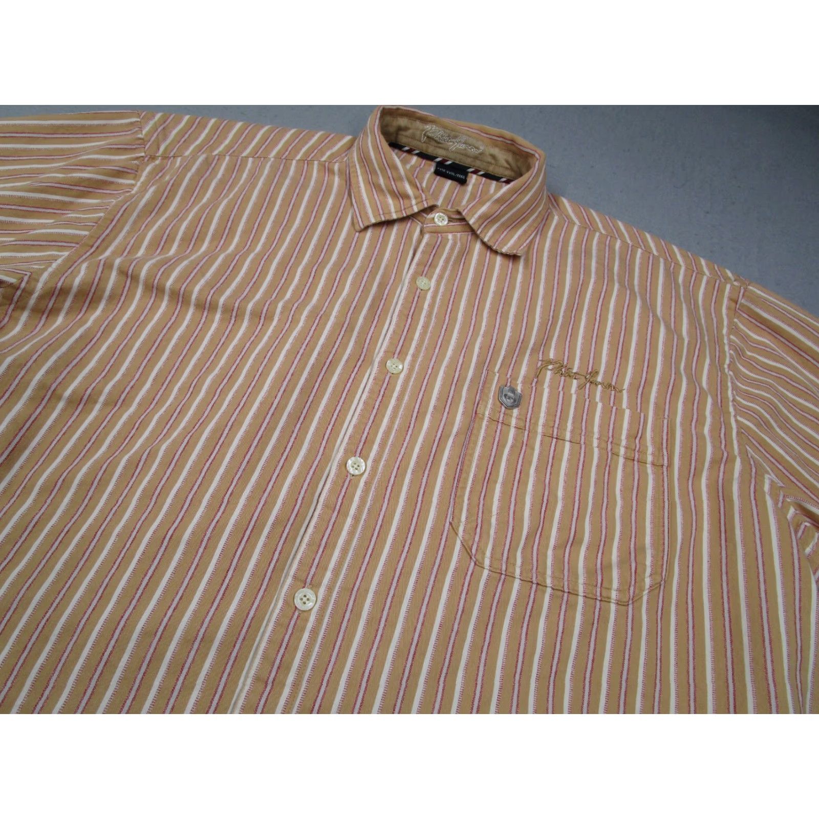 Phat Farm VINTAGE Phat Farm Shirt Mens 3XL Beige Striped Button-Up Hip Hop Streetwear Y2K Size US XXL / EU 58 / 5 - 2 Thumbnail