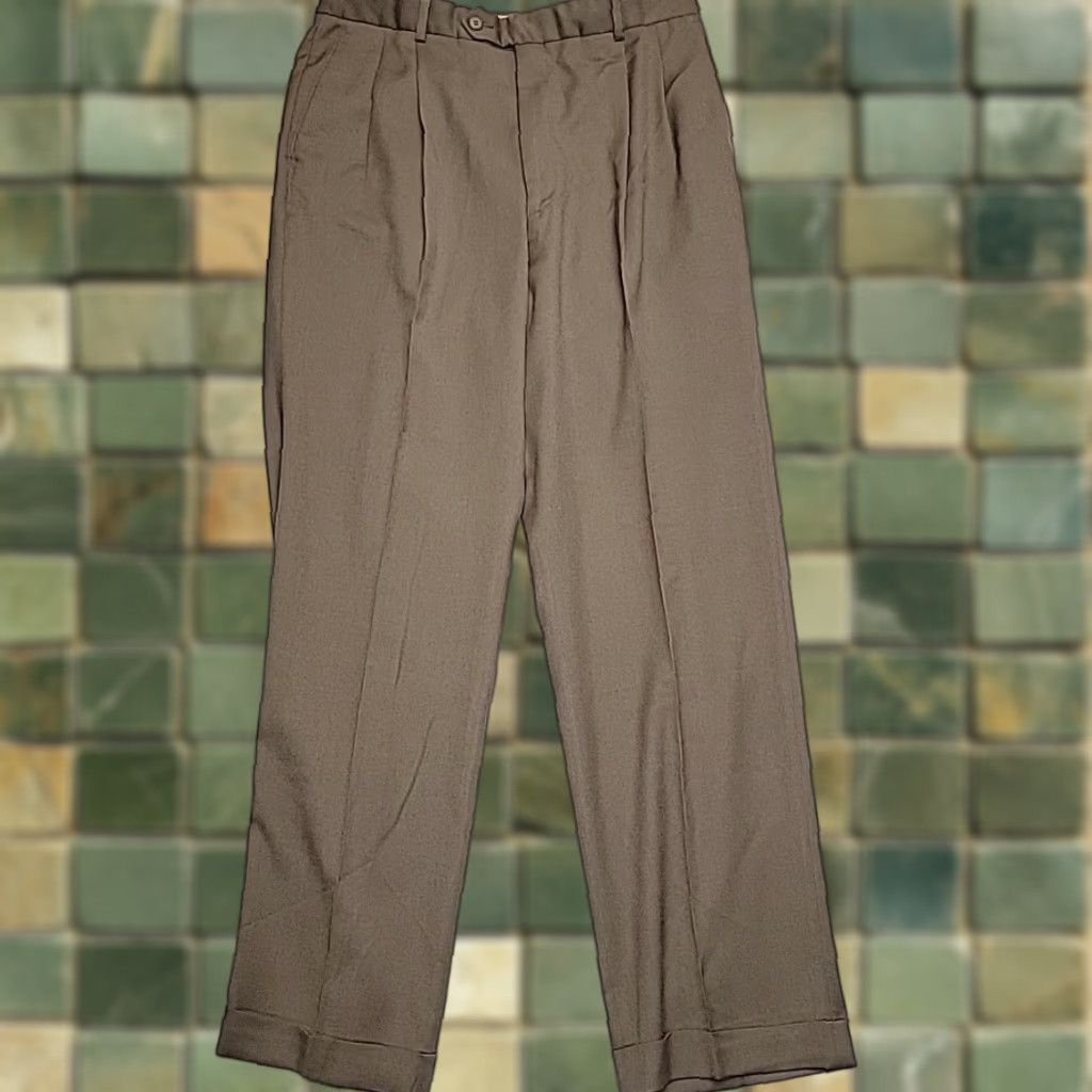 Vintage VINTAGE Louis Raphael Pants Mens 34x32 Wool Blend Pleated Cuffed Tailored Dress Slacks Brown 34 Inseam 32 Size US 34 / EU 50 - 1 Thumbnail