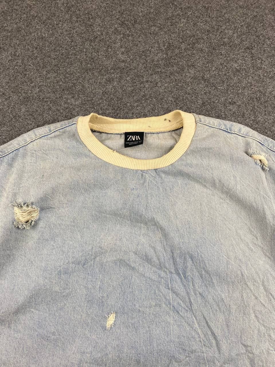 Zara zara denim sweatshirt distressed design Size US XL / EU 56 / 4 - 2 Thumbnail