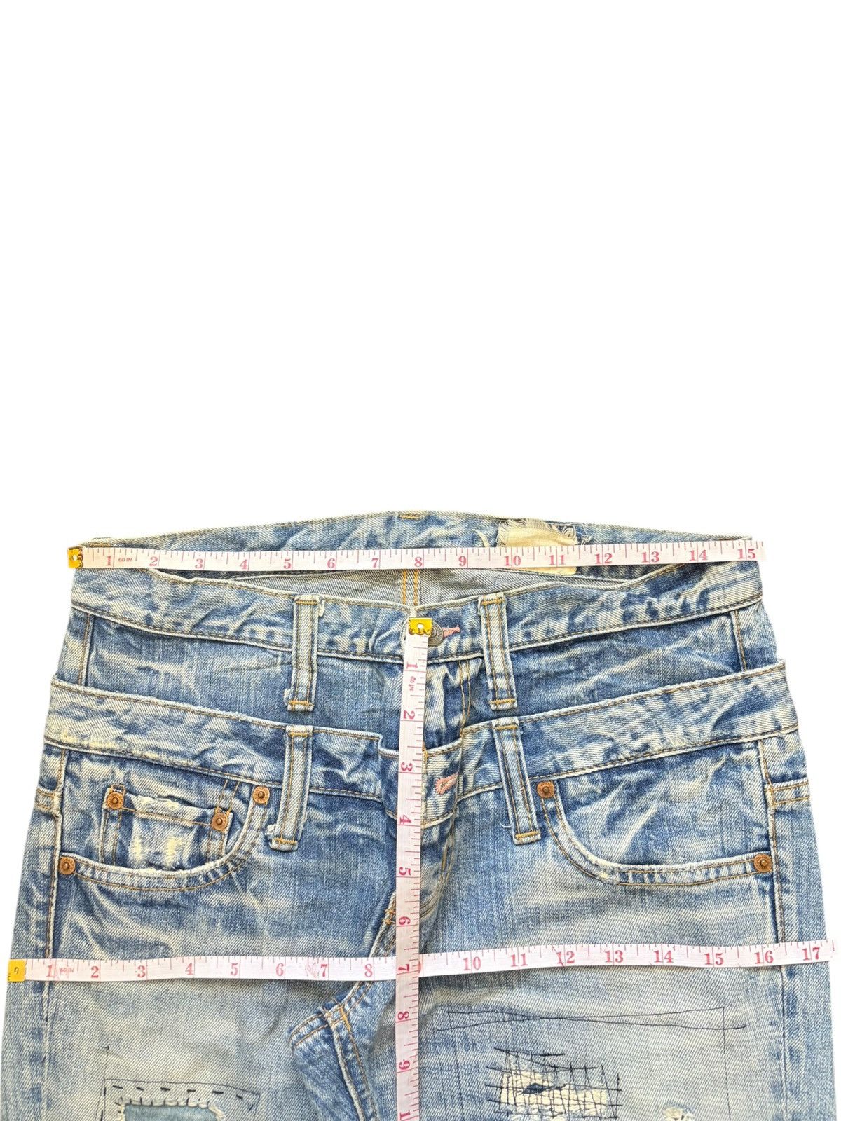 Kapital Vintage Antgauge Double Waist Patch Sashiko Distress Jeans Size 30" / US 8 / IT 44 - 6 Thumbnail