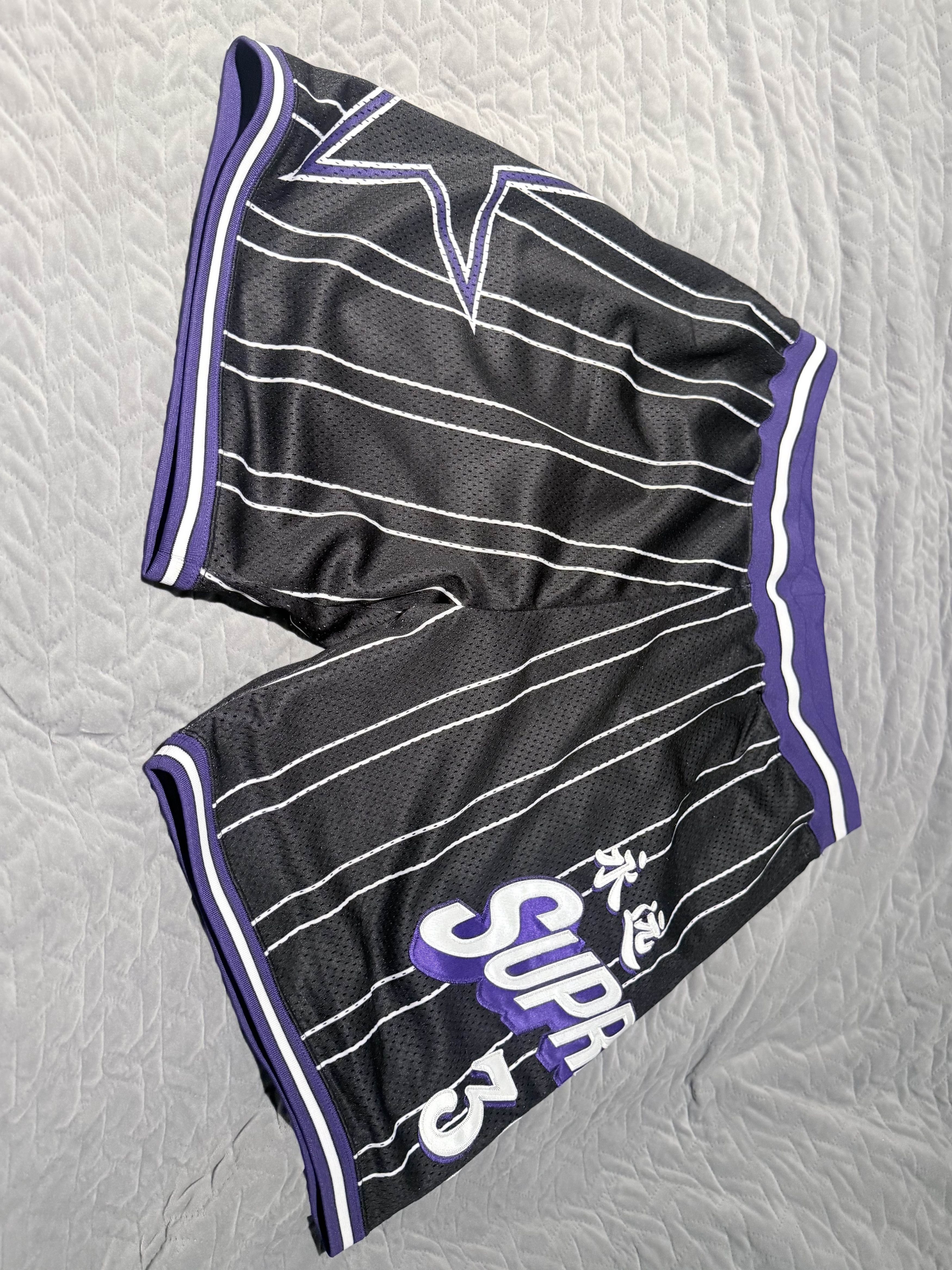 Supreme Supreme Black Mesh Basketball Shorts Purple Stripe Star Logo Size US 32 / EU 48 - 2 Thumbnail