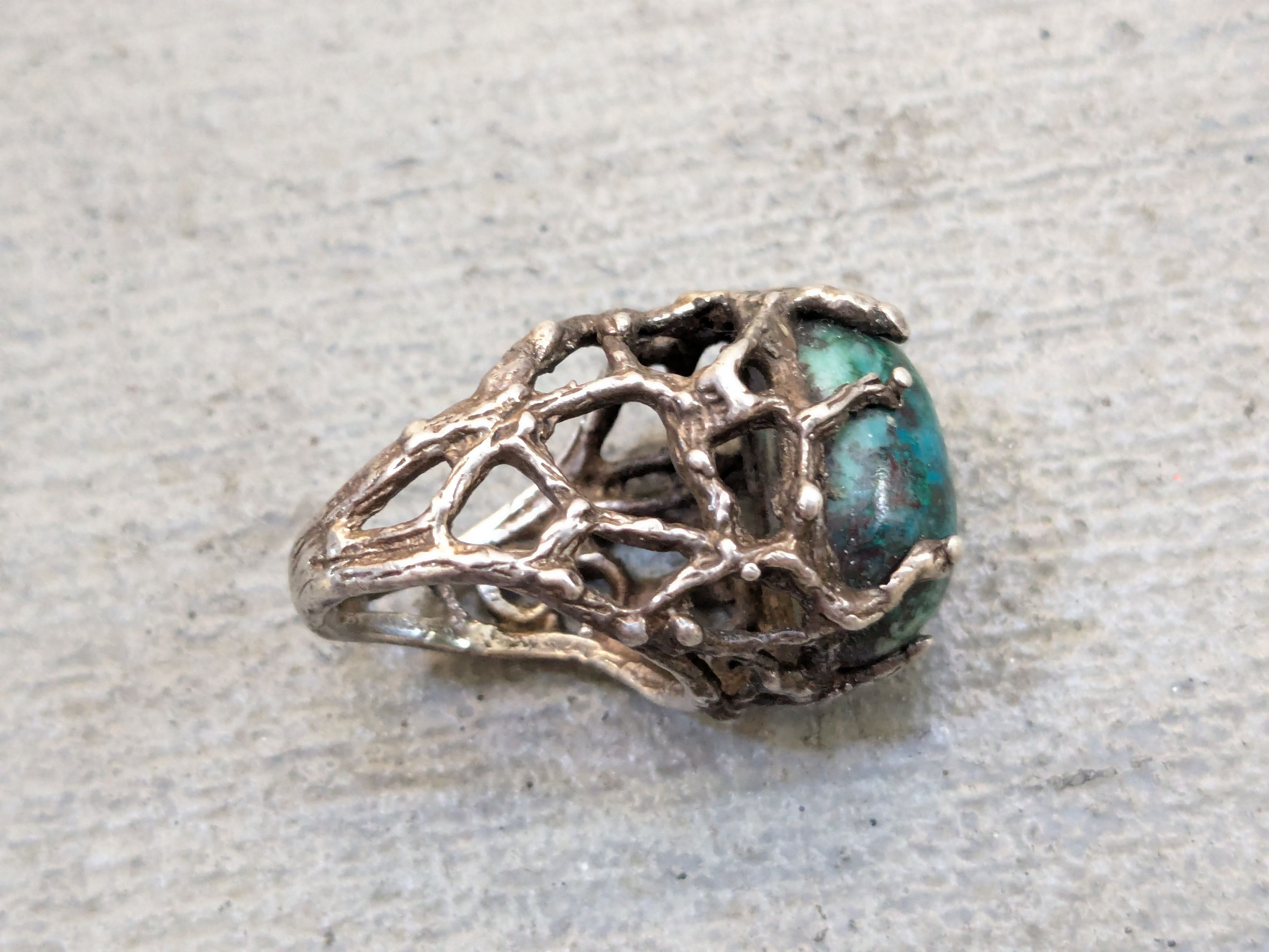 Other Vintage Sterling Silver Ring Chysocolla Brutalist Modern Size ONE SIZE - 7 Thumbnail