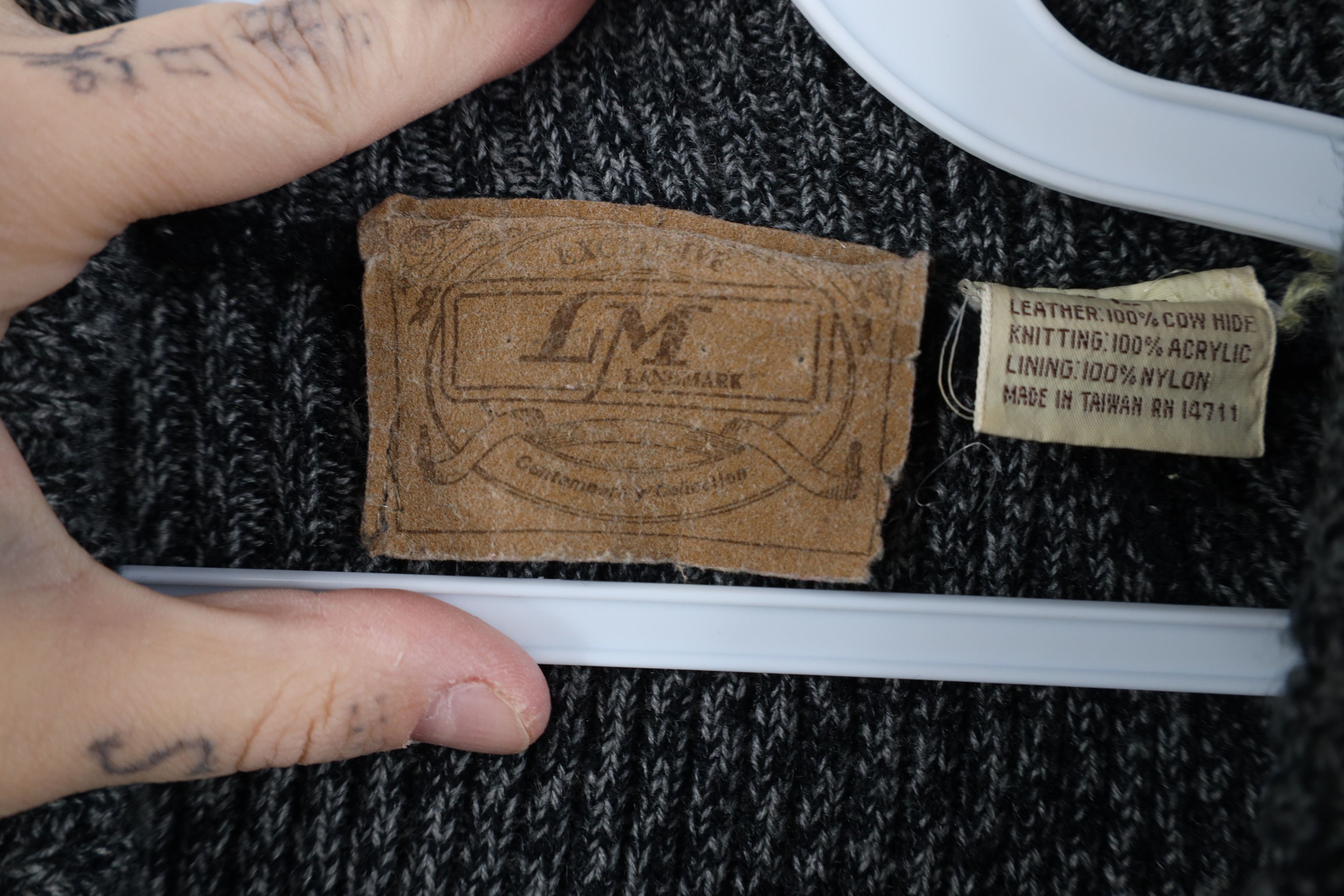Vintage Vintage 70s Streetwear Leather Knit Sweater Jacket Swacket Size US L / EU 52-54 / 3 - 9 Thumbnail