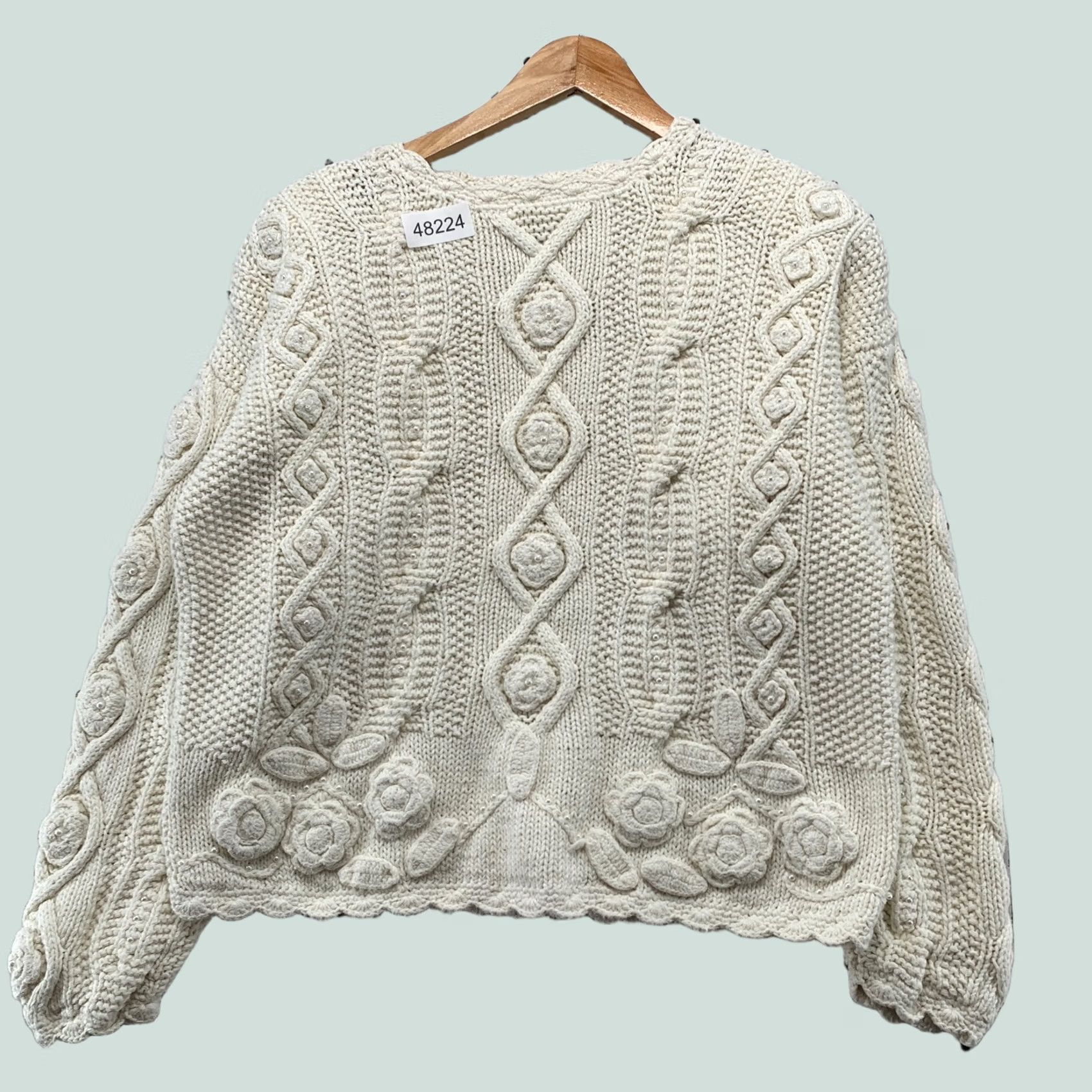 Express VINTAGE Express Shirt Womens M White Floral Cable Knit Pullover 90s Mens Women Size M / US 6-8 / IT 42-44 - 1 Thumbnail