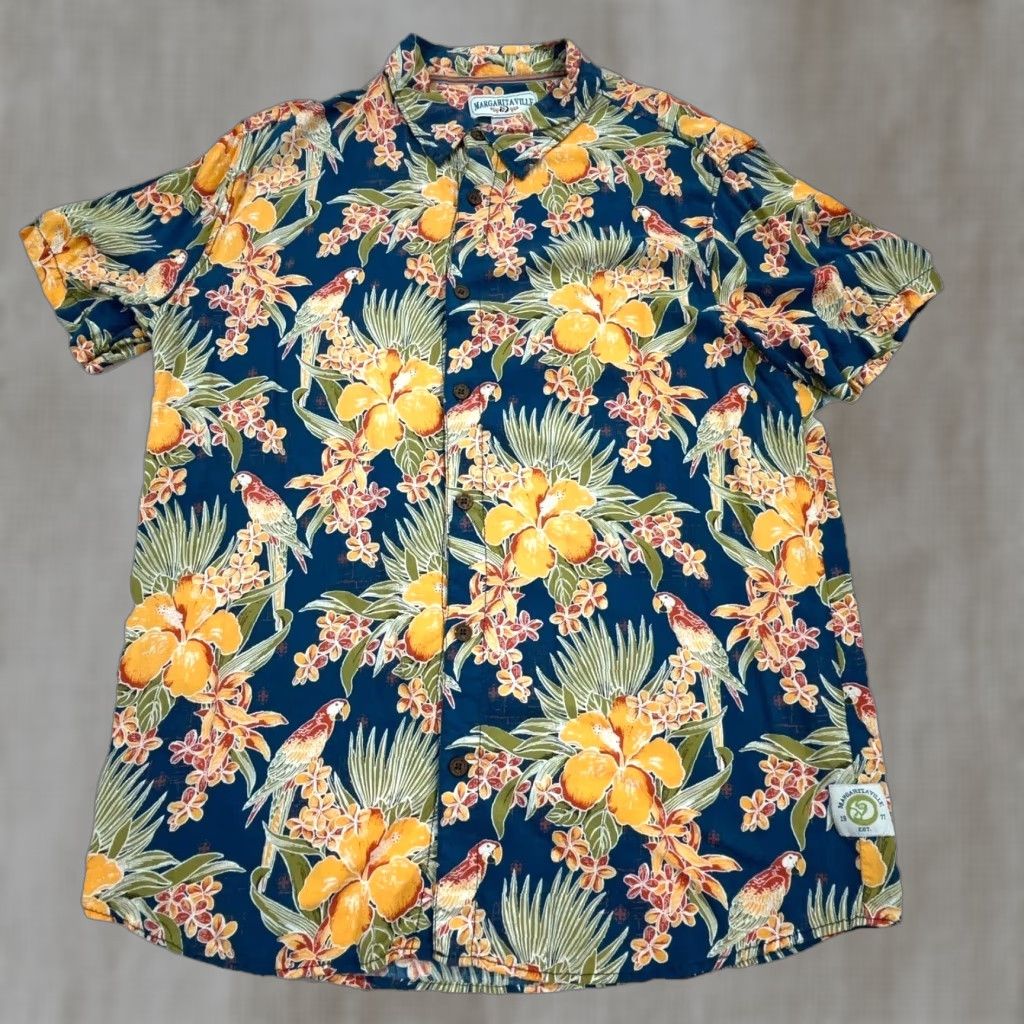 Vintage Margaritaville Shirt Men XL Blue Orange Button Up Hawaiian Jimmy Buffet Rayon Mens Size US XL / EU 56 / 4 - 1 Thumbnail